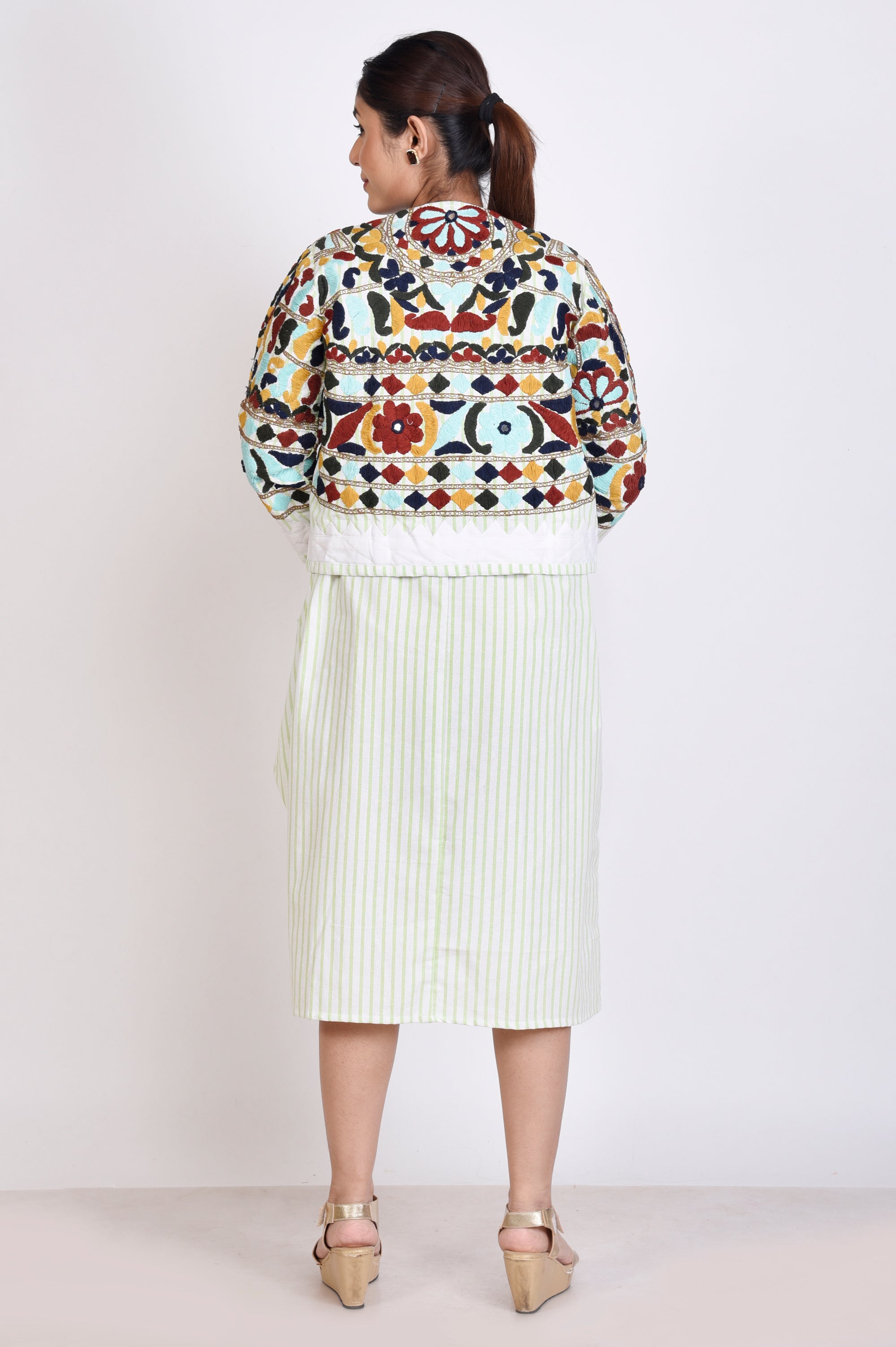 Embroidered Work Short Jacket with Dress