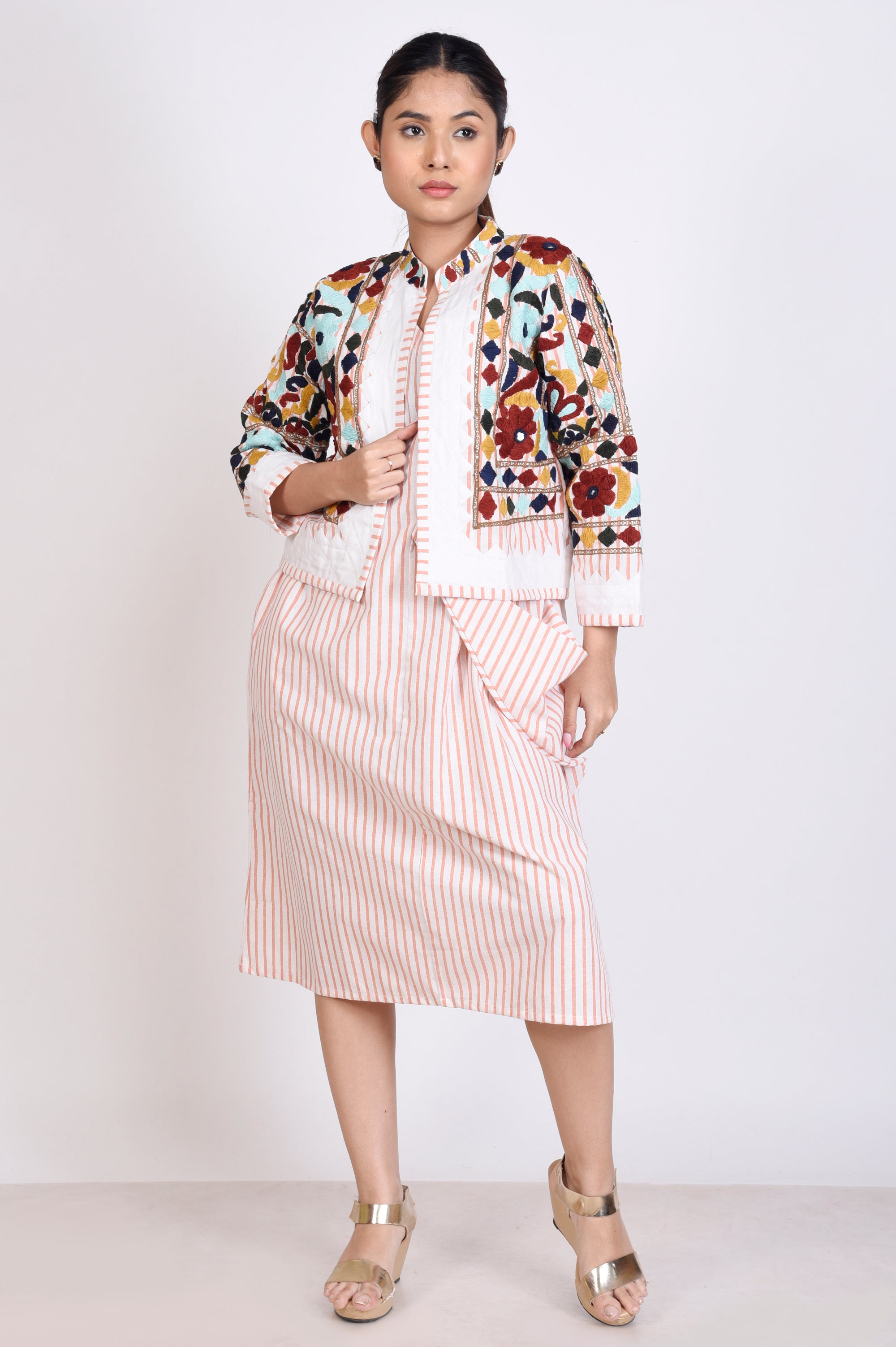 Embroidered Work Short Jacket with Dress