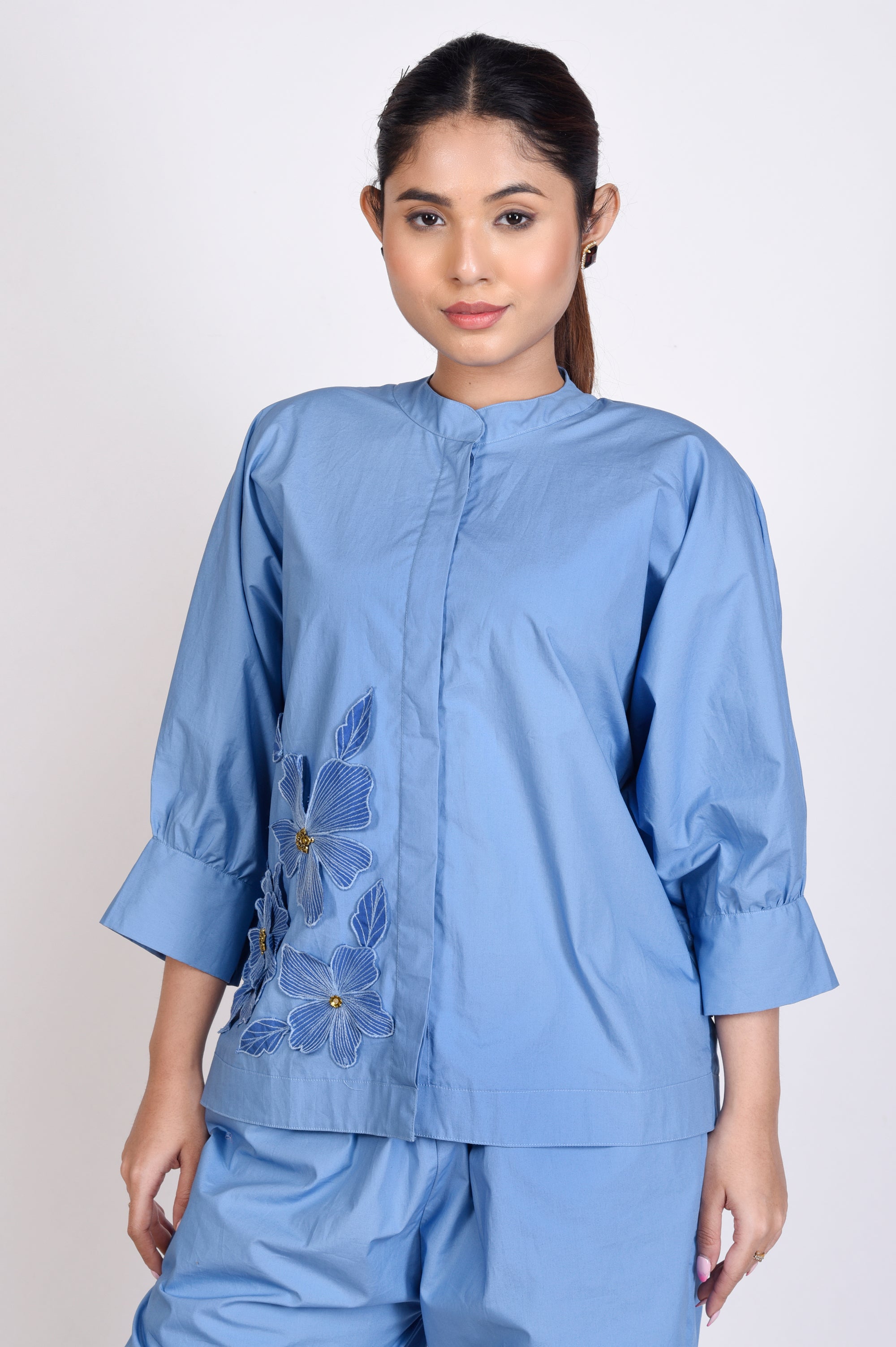 Solid One Colour Baggy Top With Applique Work