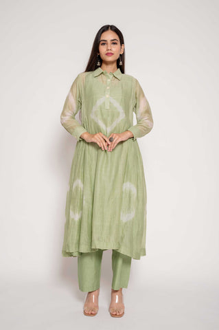 Collared Tie-Dye Muslin Kurta Set