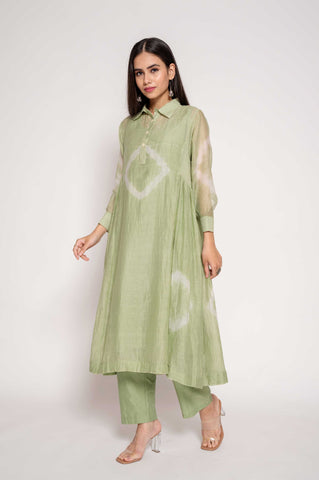 Collared Tie-Dye Muslin Kurta Set