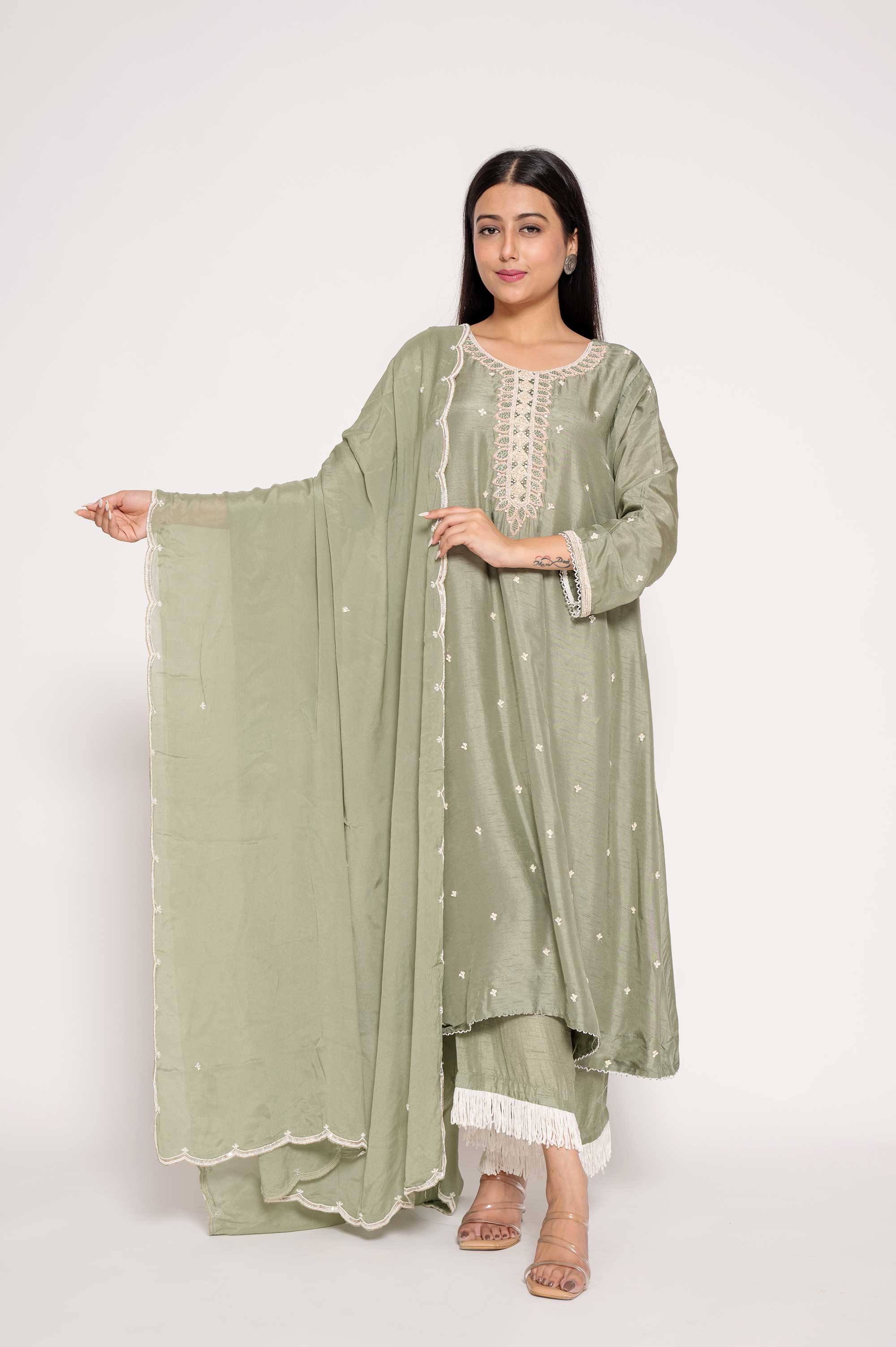 Zardosi work 3pc Kurta- Dupatta set