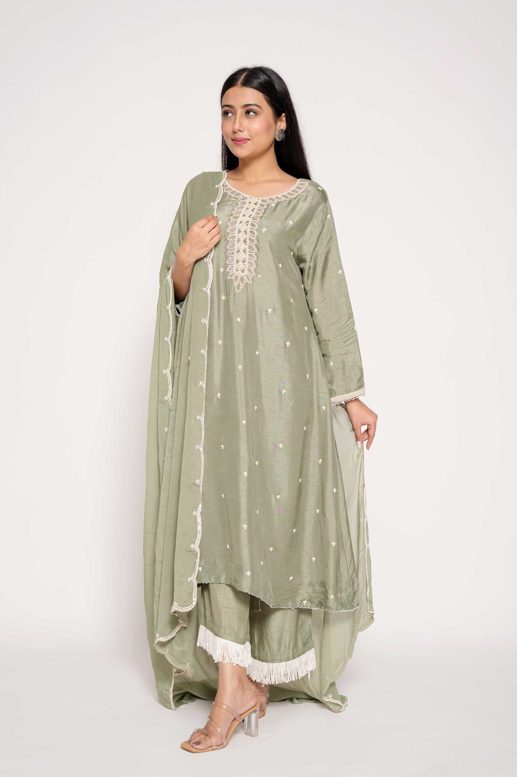 Zardosi work 3pc Kurta- Dupatta set