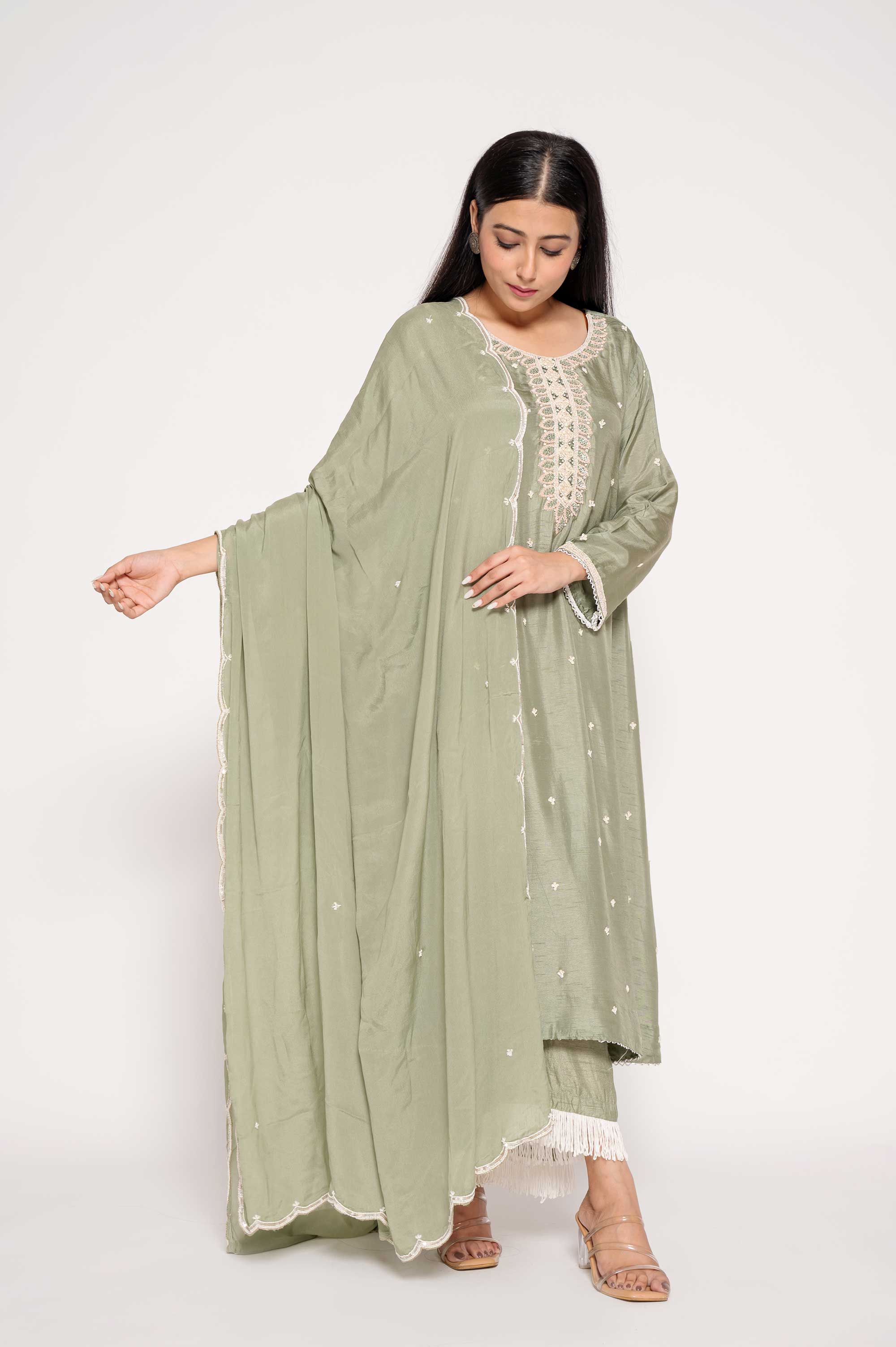 Zardosi work 3pc Kurta- Dupatta set