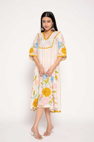 Dress with Floral-Patchwork-on-Helm