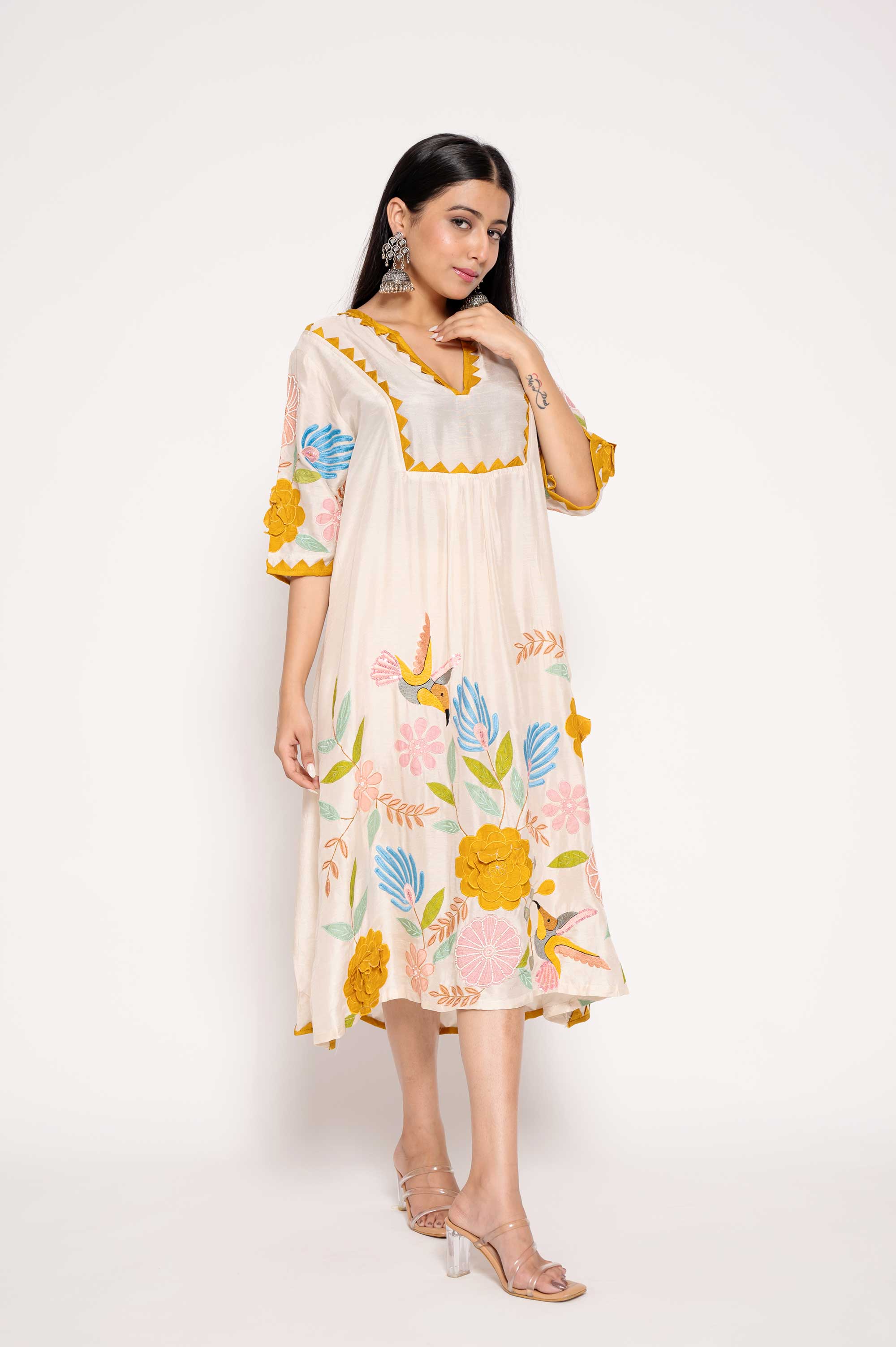 Dress with Floral-Patchwork-on-Helm