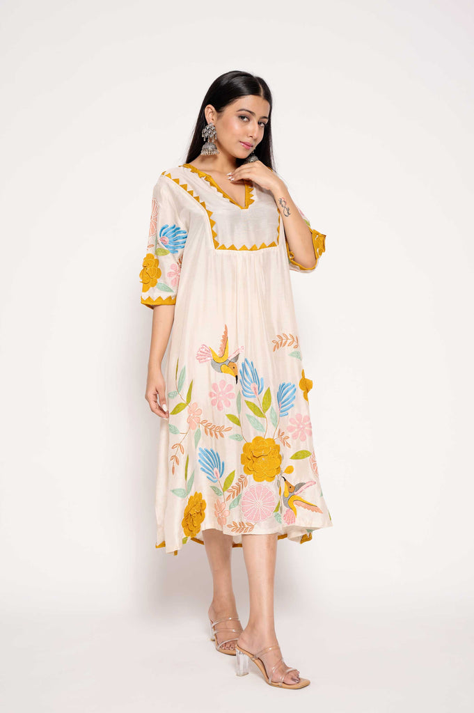 Dress with Floral-Patchwork-on-Helm