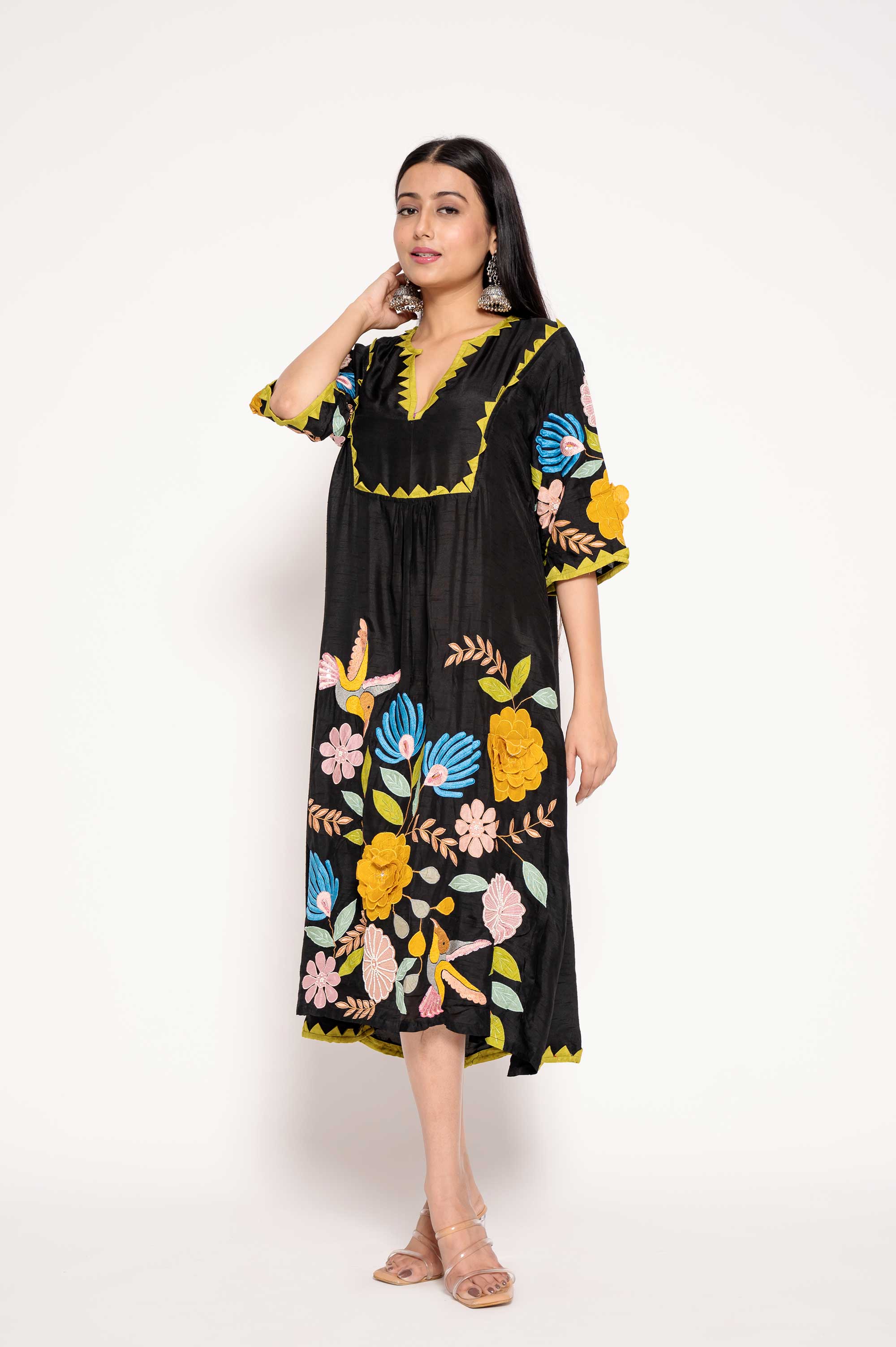 Dress with Floral-Patchwork-on-Helm