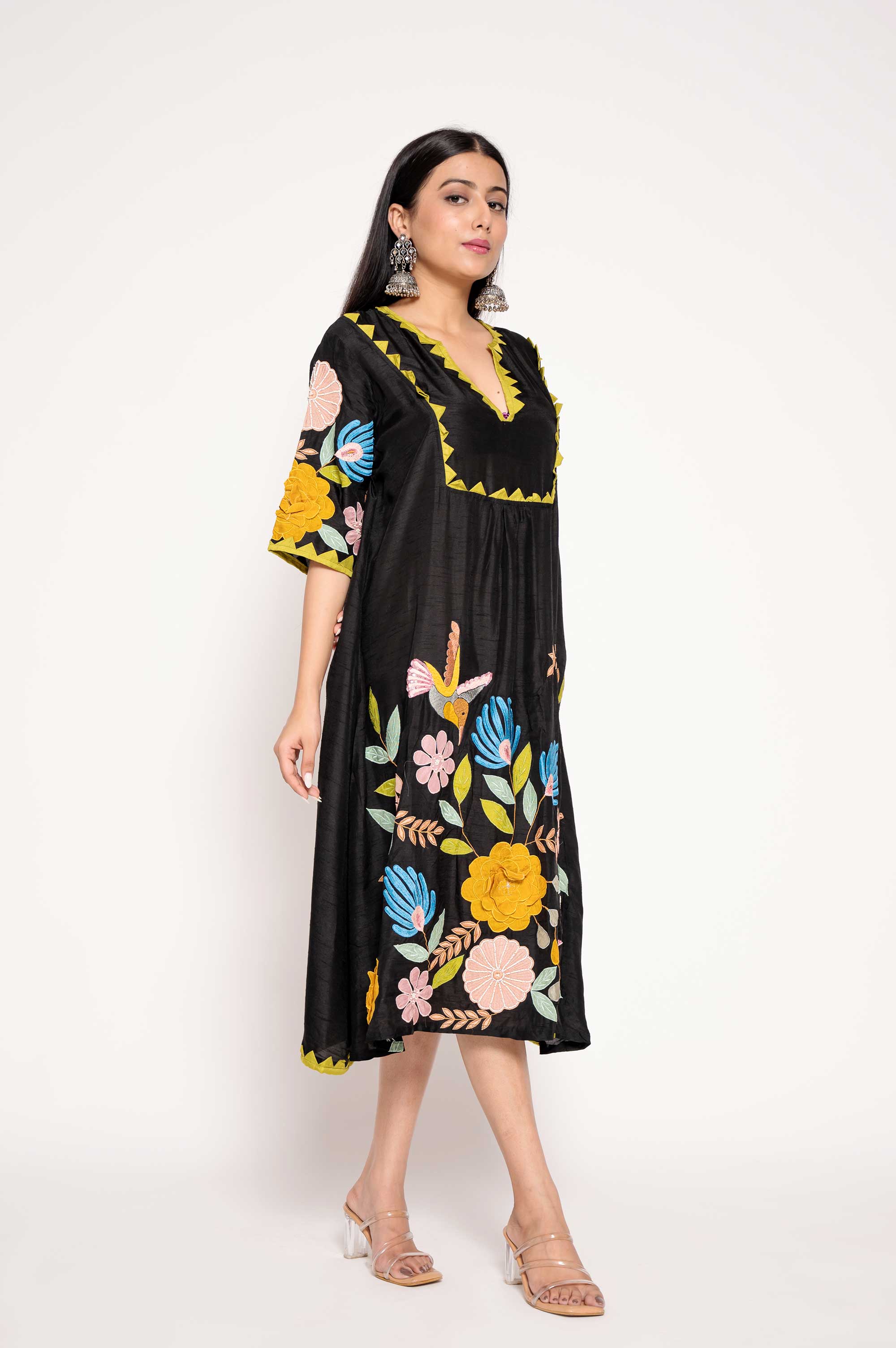 Dress with Floral-Patchwork-on-Helm