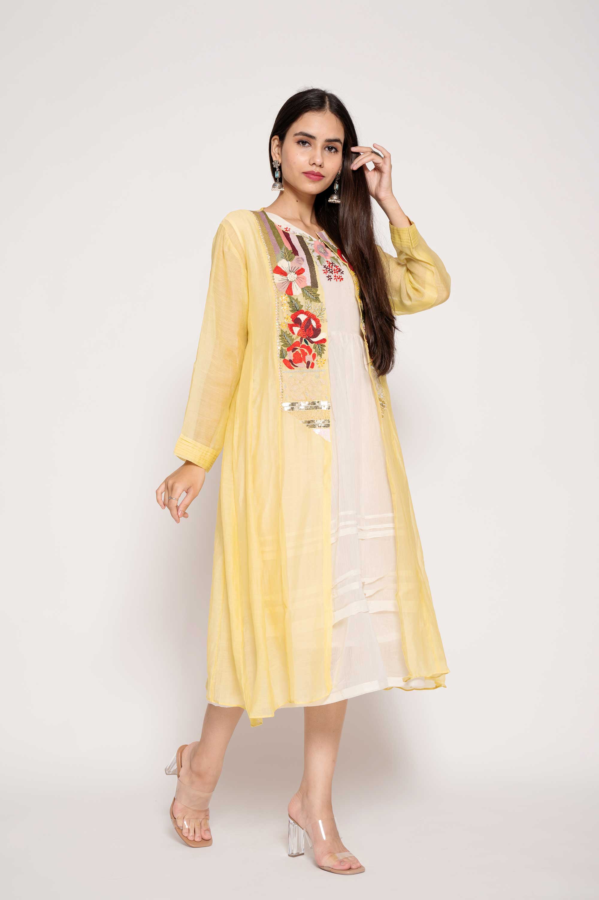 Embroidered Long Jacket Dress Set