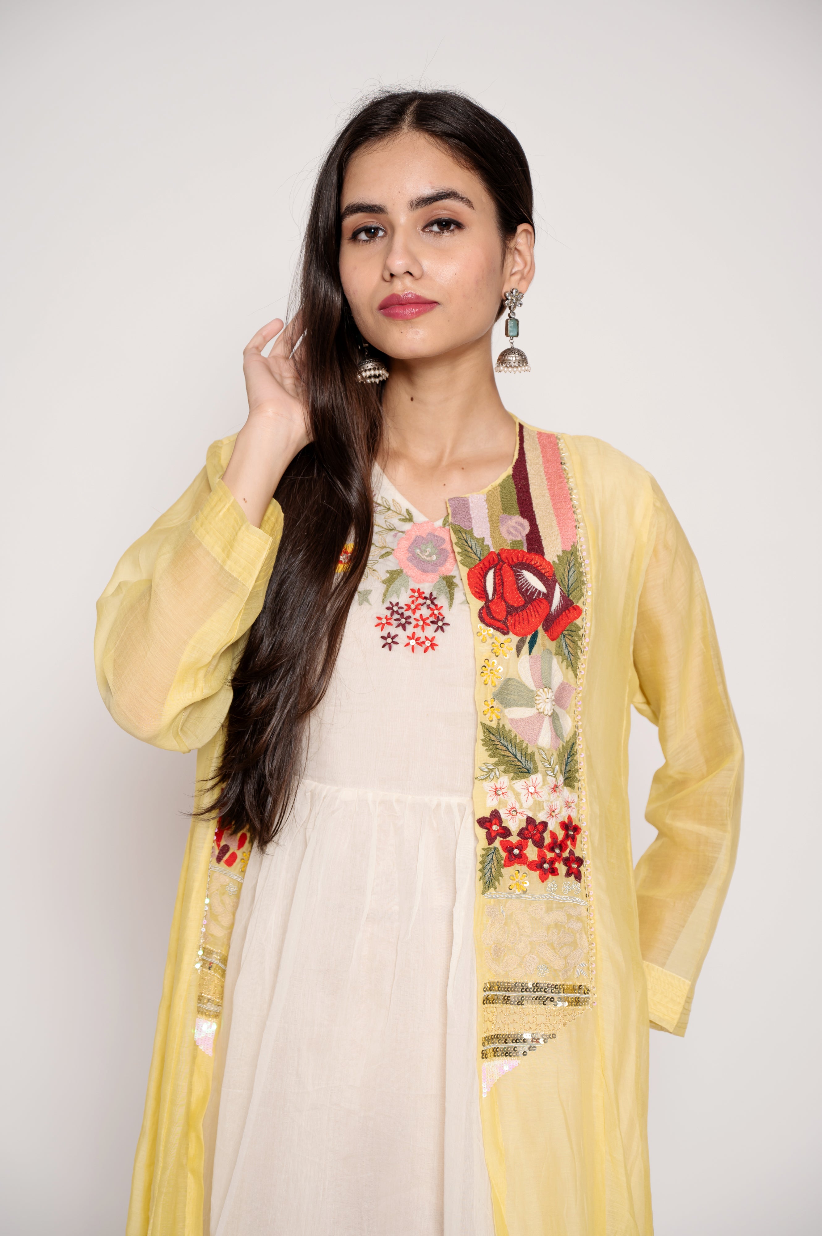 Embroidered Long Jacket Dress Set