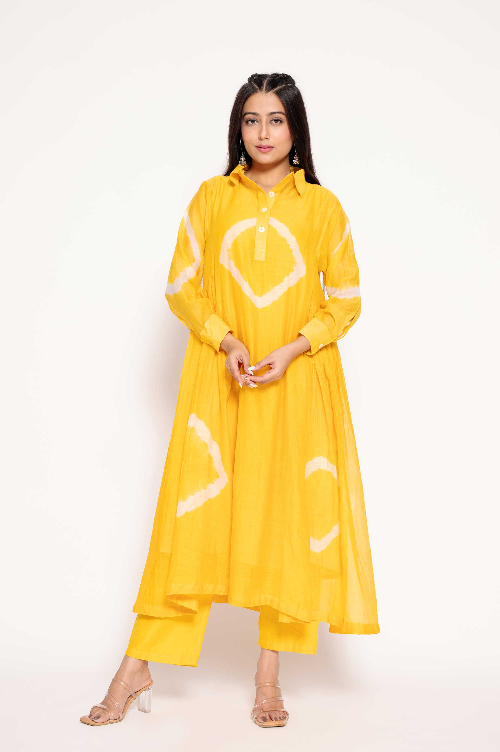 Collared Tie-Dye Muslin Kurta Set
