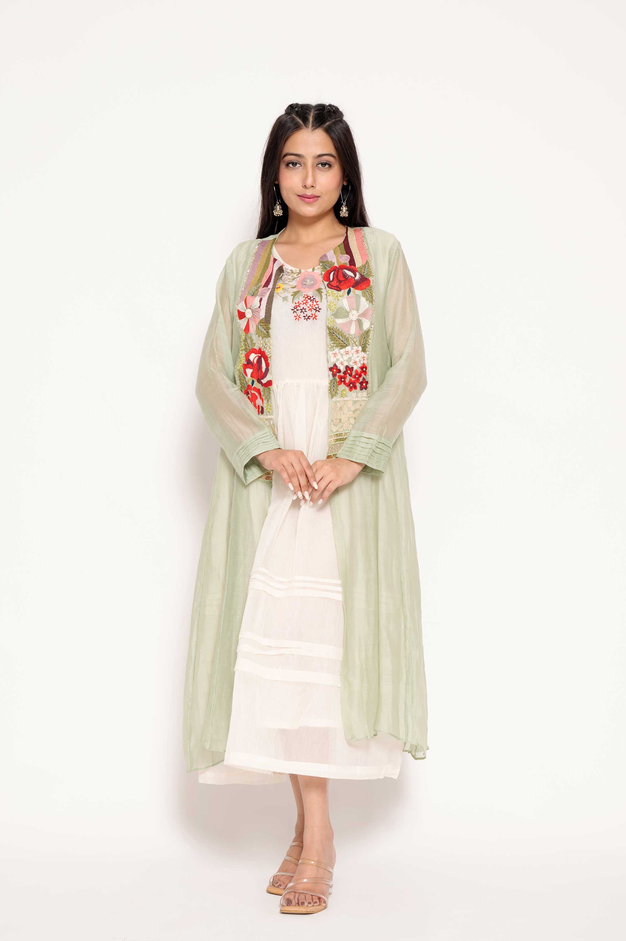 Embroidered Long Jacket Dress Set