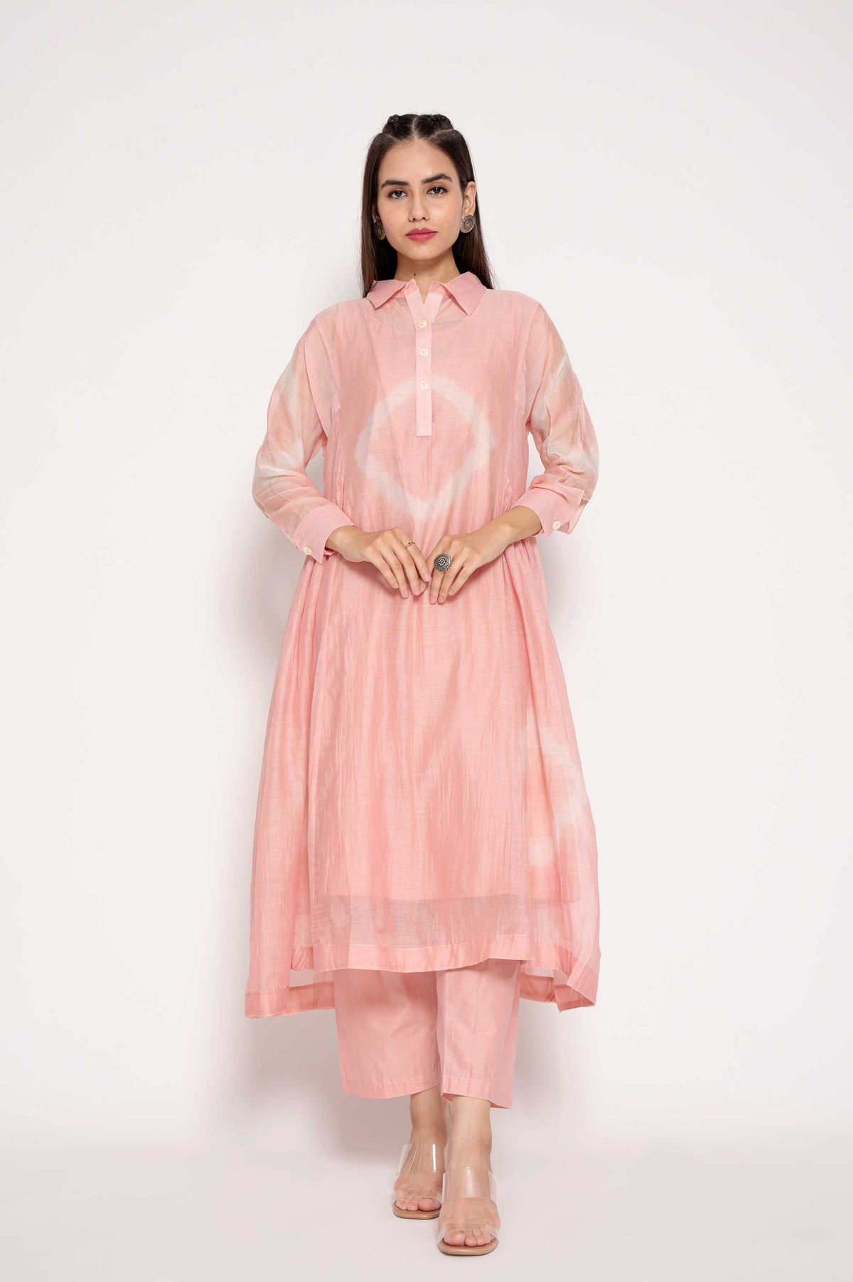 Collared Tie-Dye Muslin Kurta Set