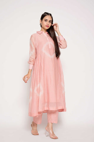 Collared Tie-Dye Muslin Kurta Set