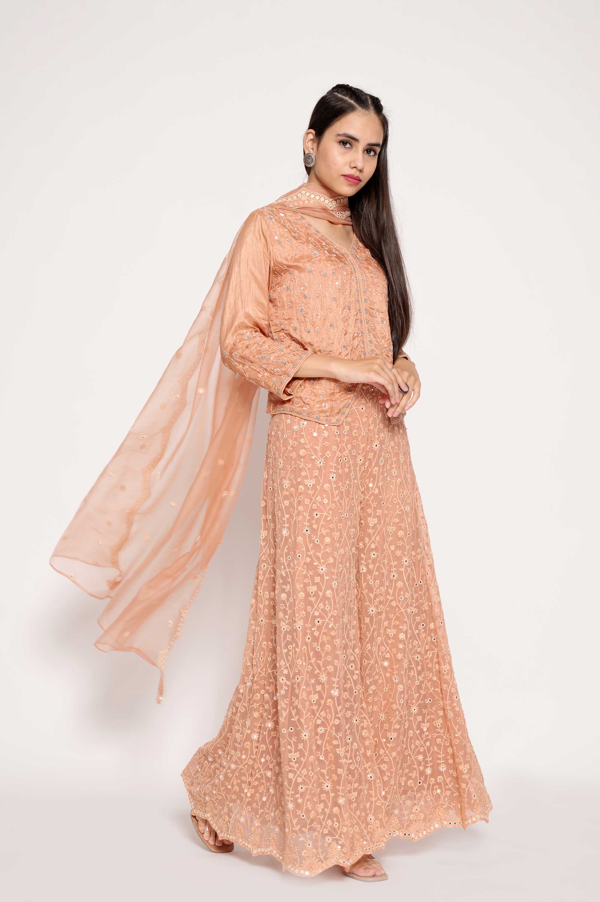 Sarara-Dupatta Set with all-over work