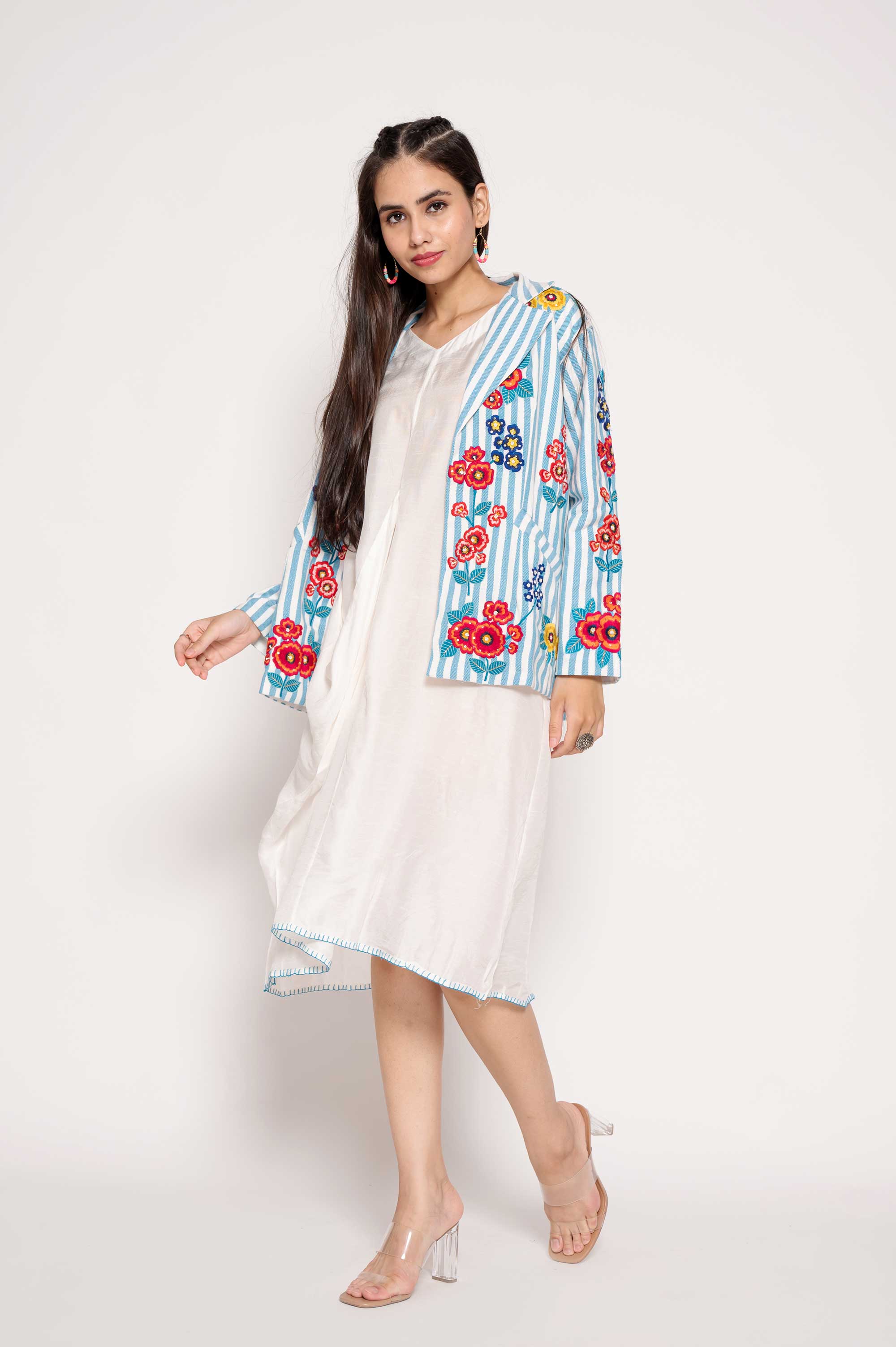 Embroidered Cotton Jacket with Silk Midi dress