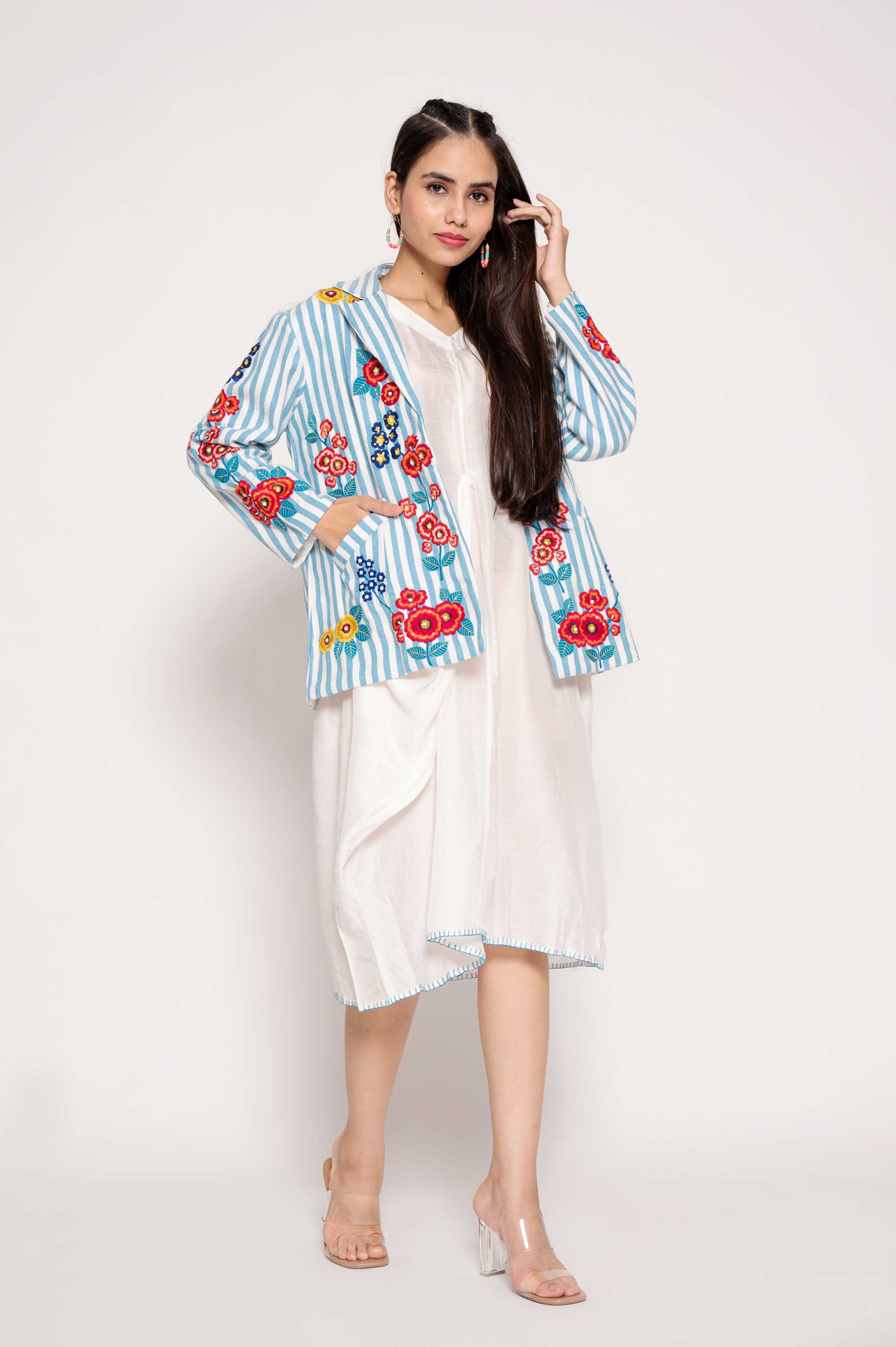 Embroidered Cotton Jacket with Silk Midi dress