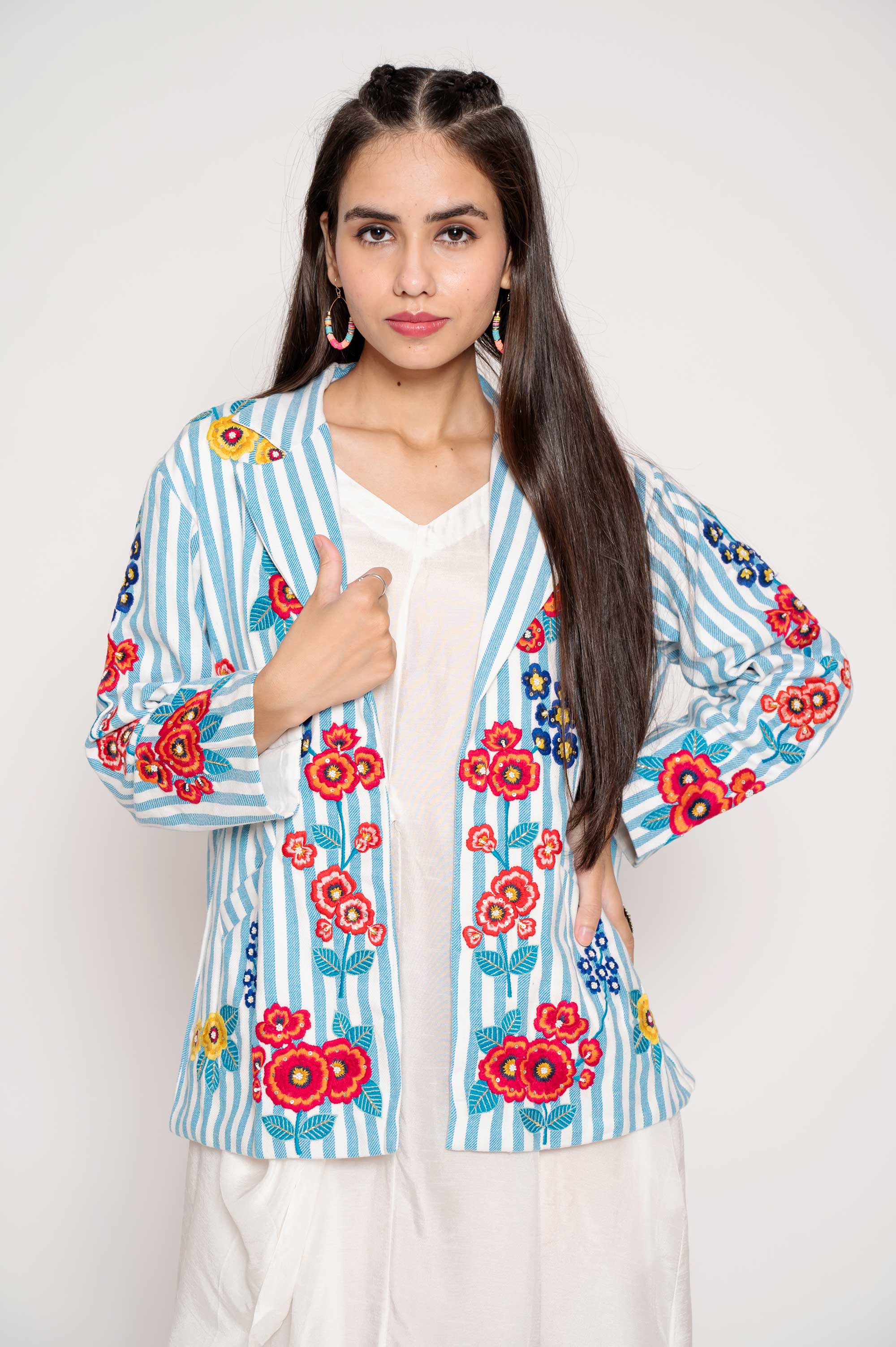 Embroidered Cotton Jacket with Silk Midi dress
