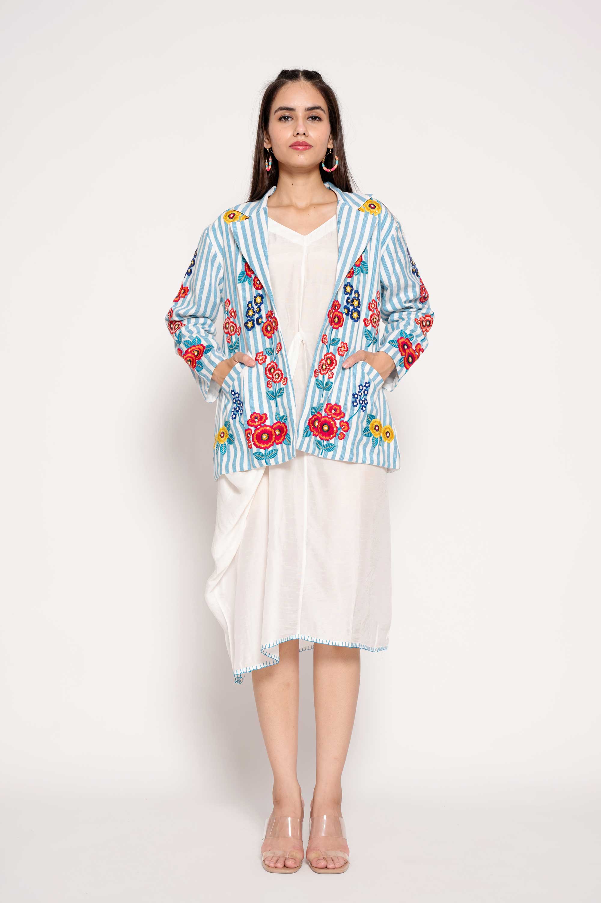 Embroidered Cotton Jacket with Silk Midi dress