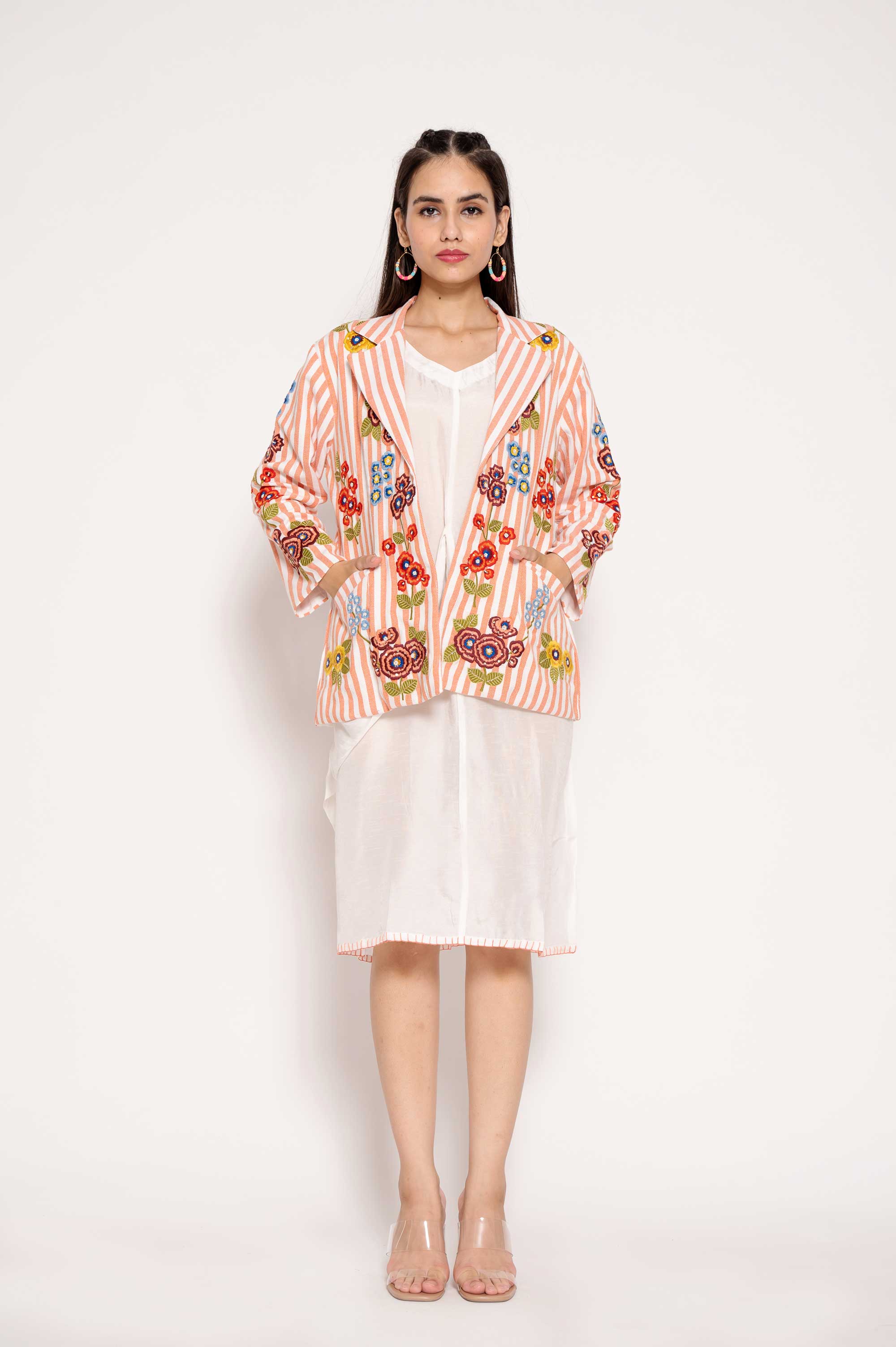 Embroidered Cotton Jacket with Silk Midi dress