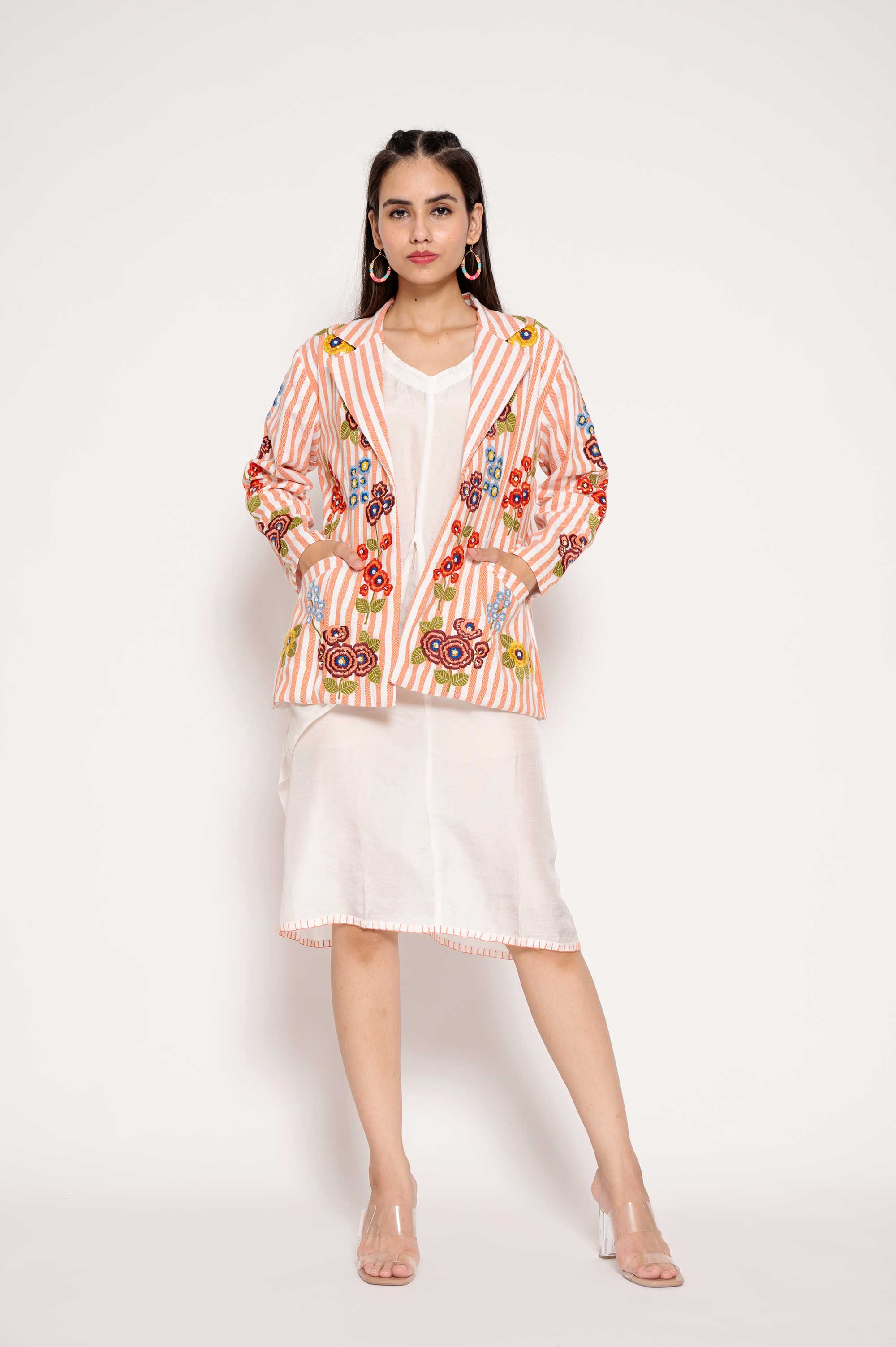 Embroidered Cotton Jacket with Silk Midi dress