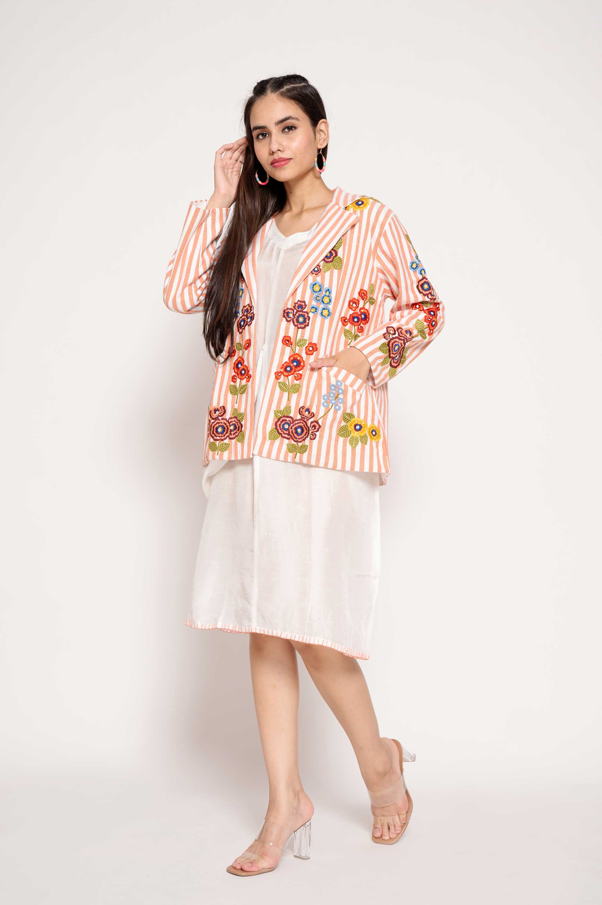 Embroidered Cotton Jacket with Silk Midi dress