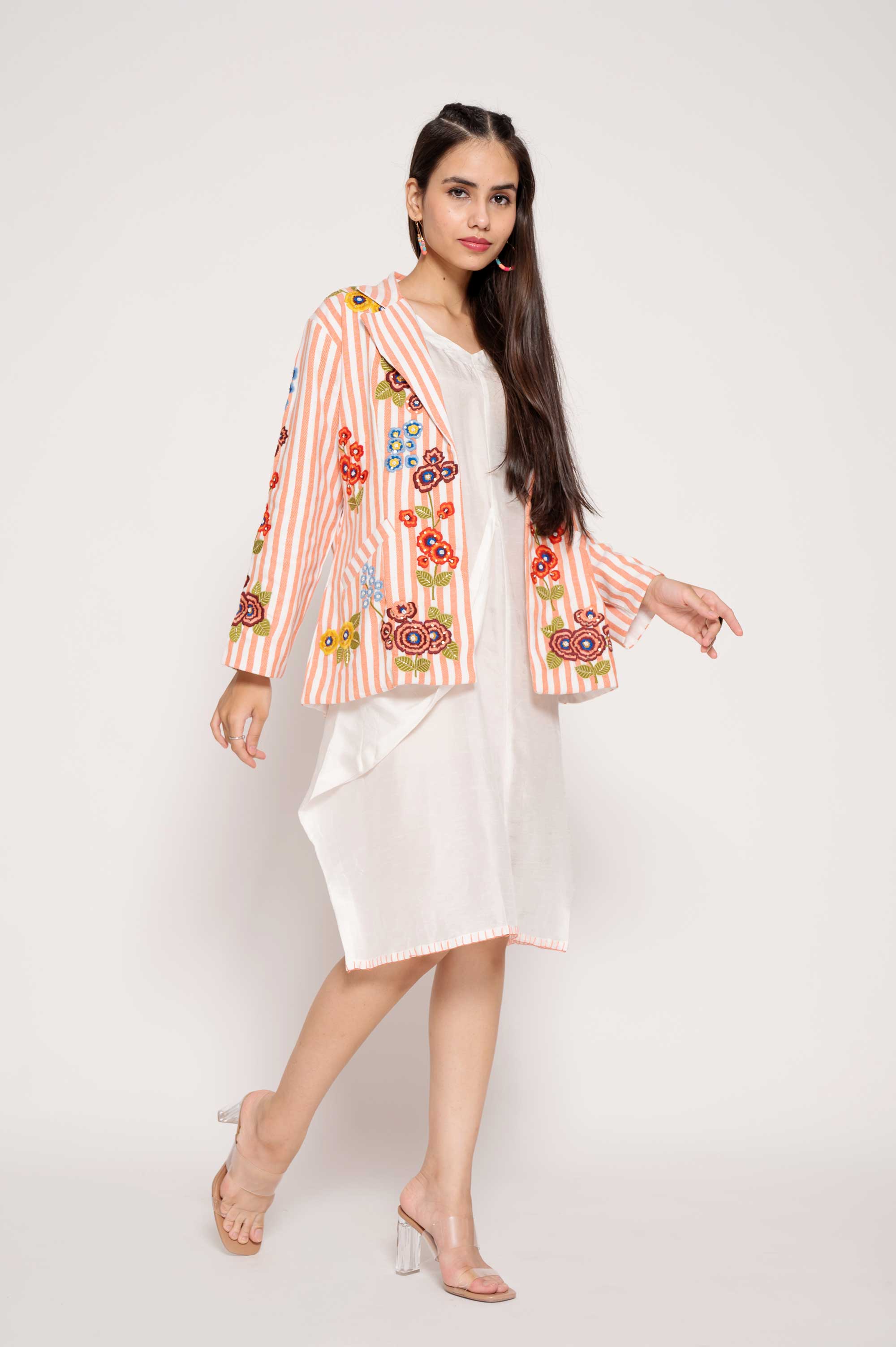 Embroidered Cotton Jacket with Silk Midi dress