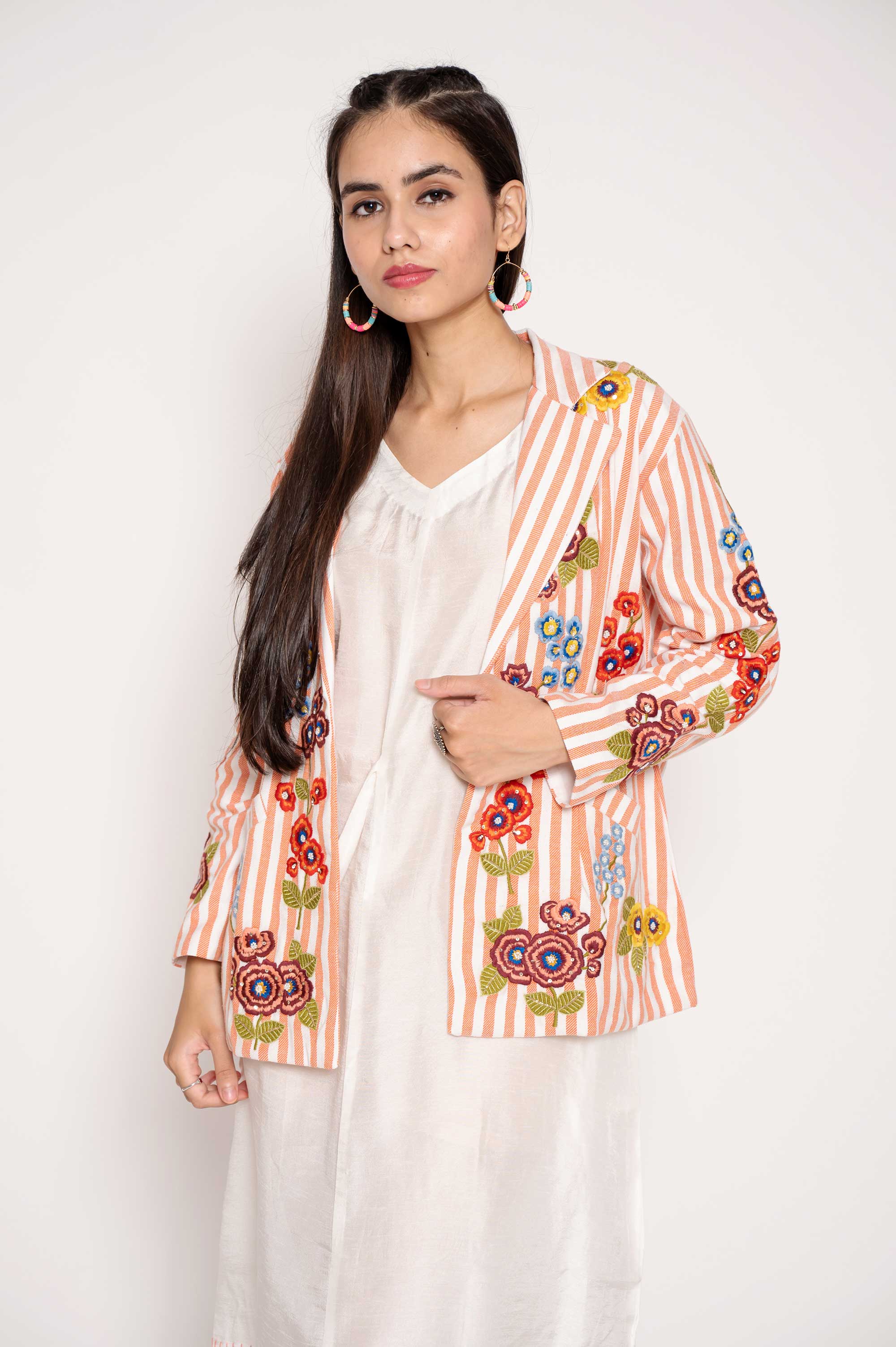 Embroidered Cotton Jacket with Silk Midi dress