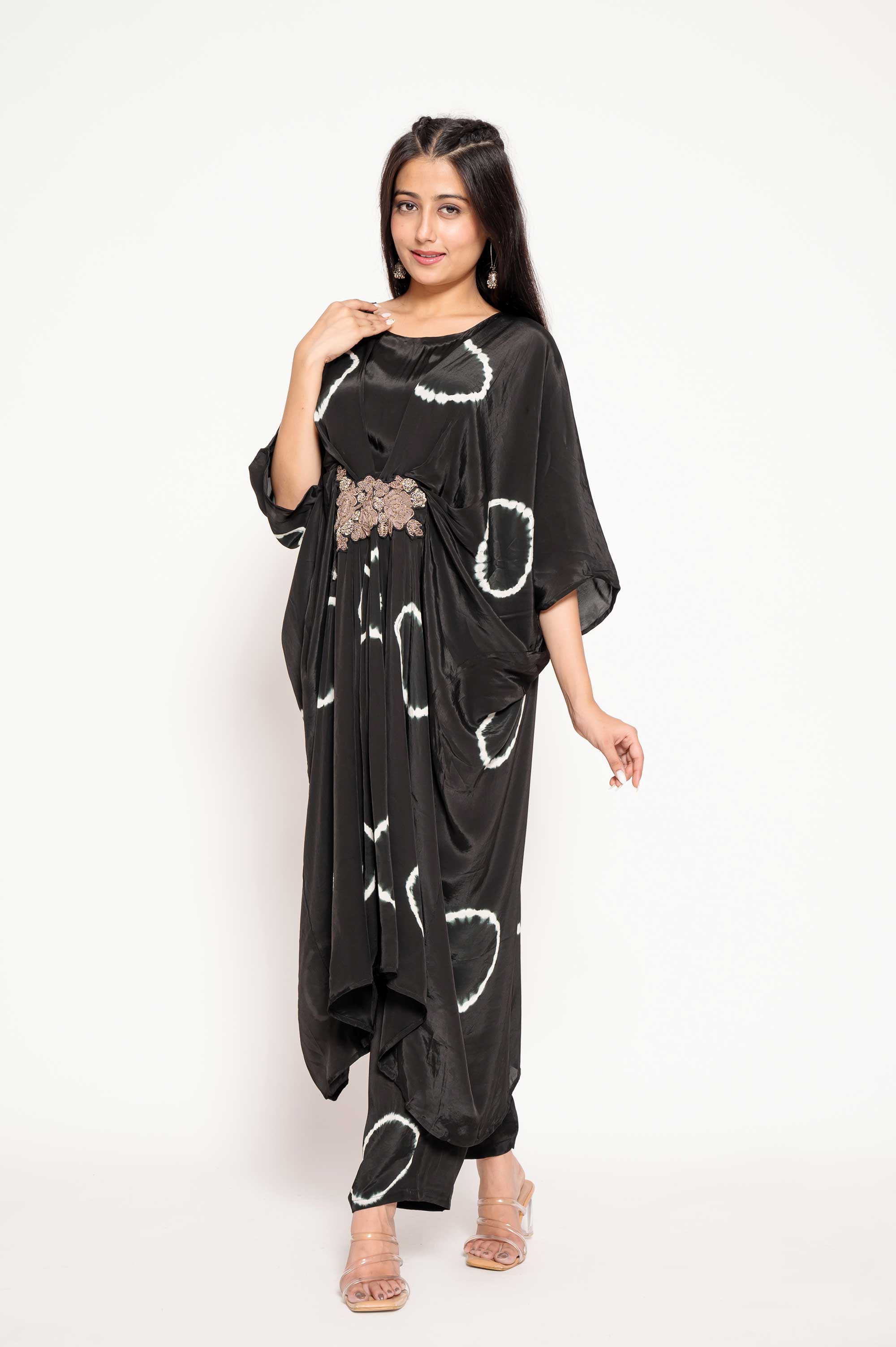 Tie-Dye Kaftan Set With Metallic Boota