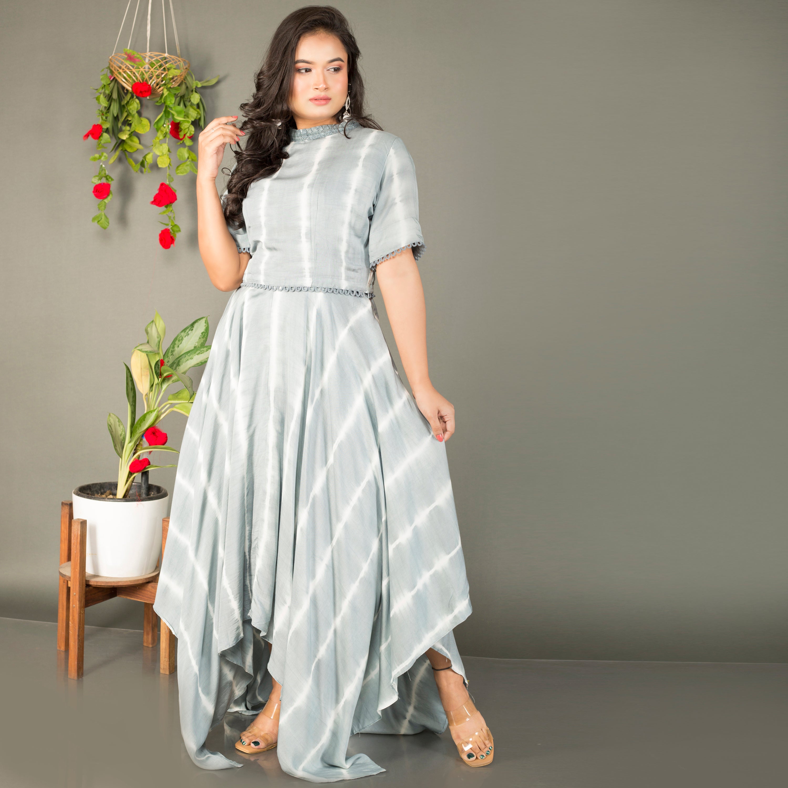 Lehriya gown on pastel shades