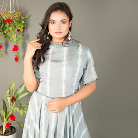 Lehriya gown on pastel shades