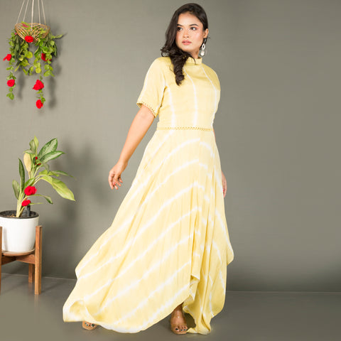 Lehriya gown on pastel shades