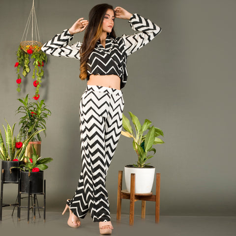 Abstract print Co Ord set with jacket.