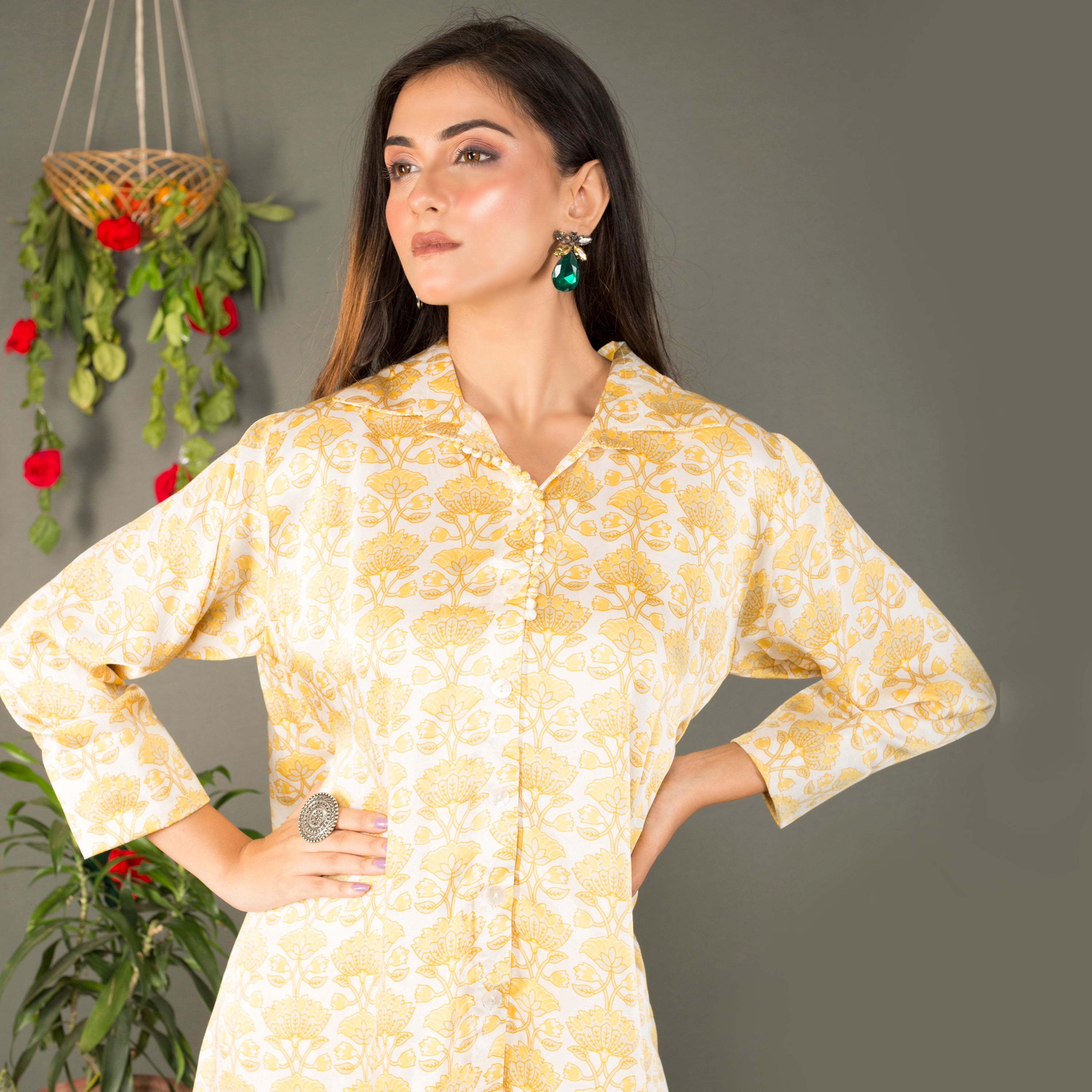 Printed Collar kurti with pant