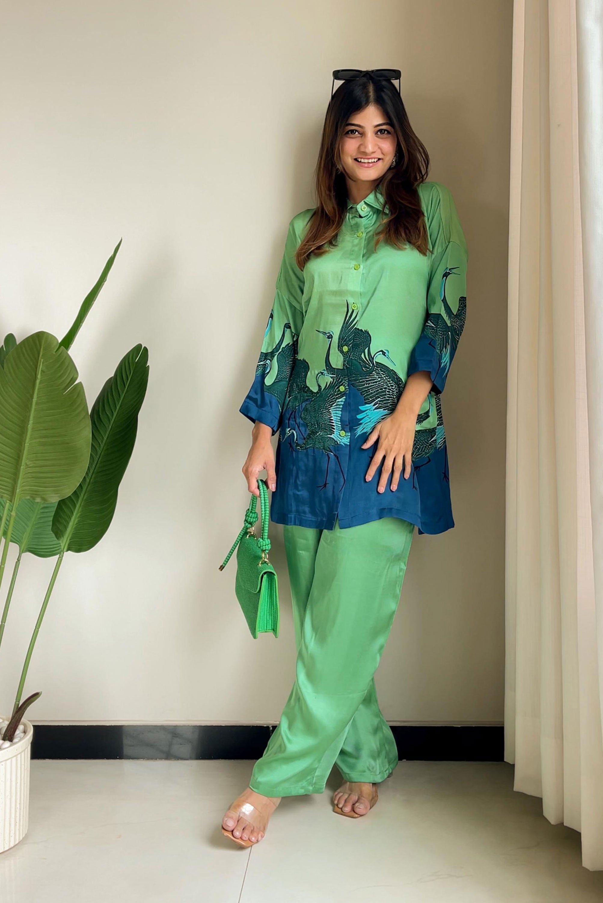 Swan Printed with Sequin Work in Top and Pant