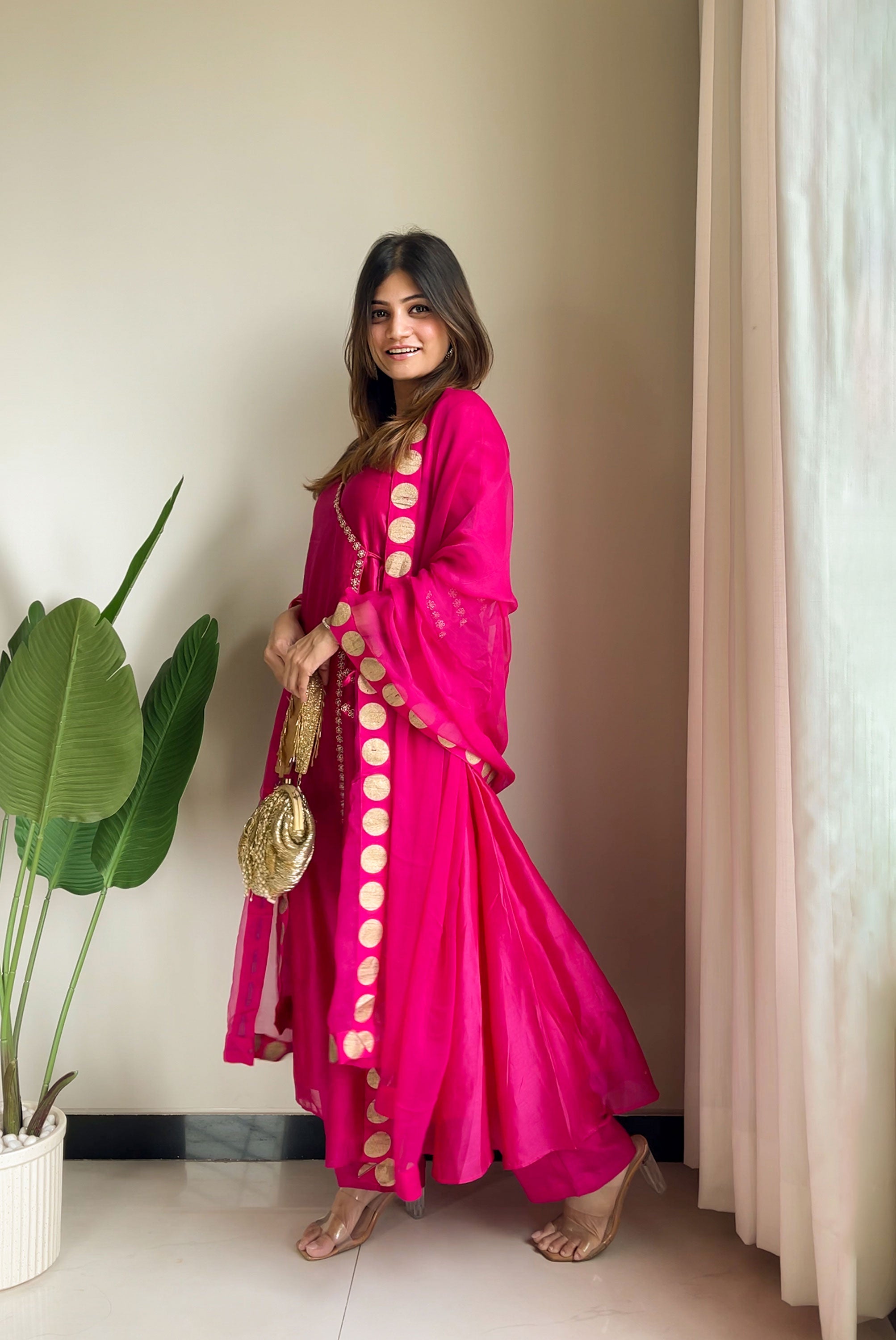 Anrakha patten suit With pant and chiffon dupatta