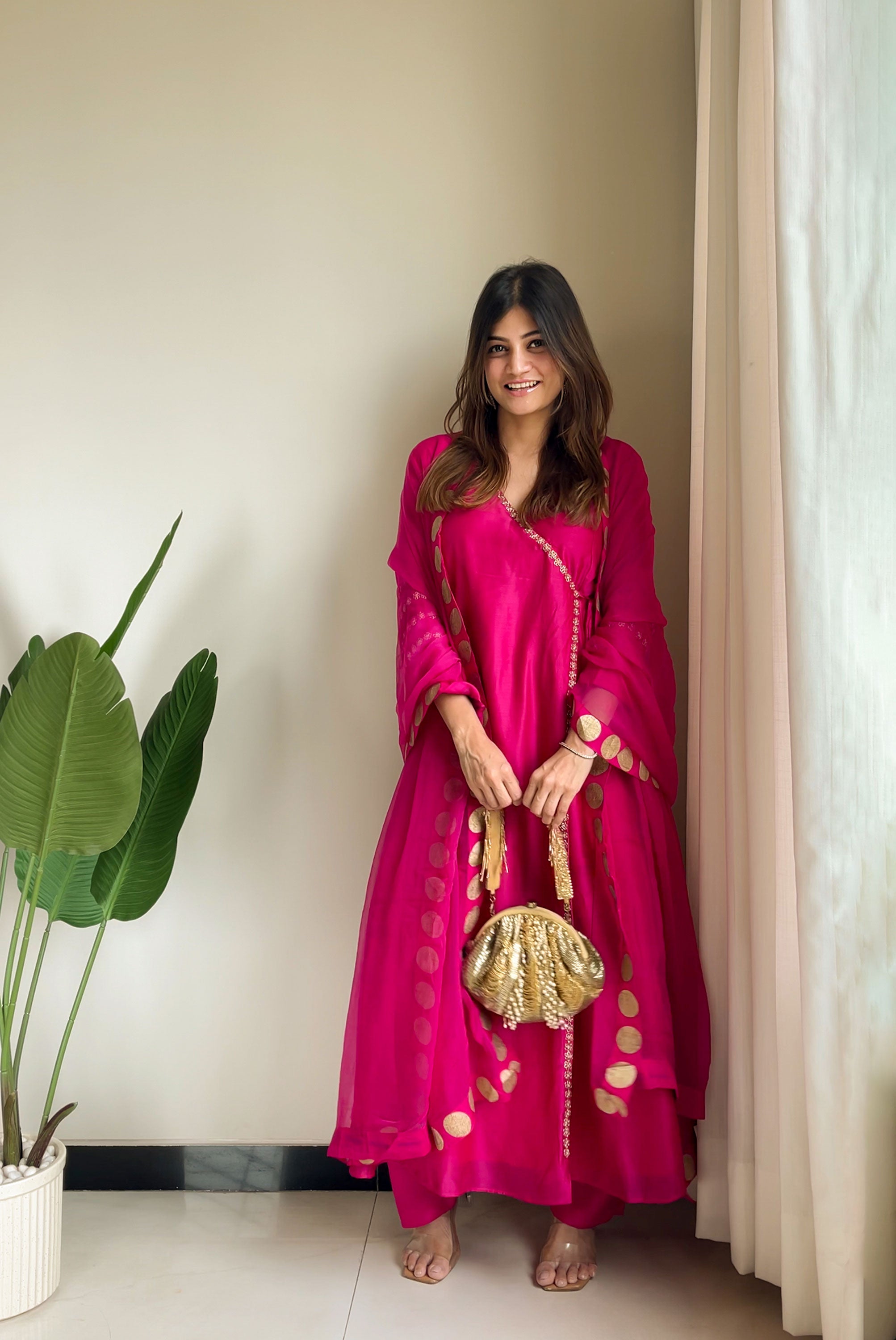 Anrakha patten suit With pant and chiffon dupatta