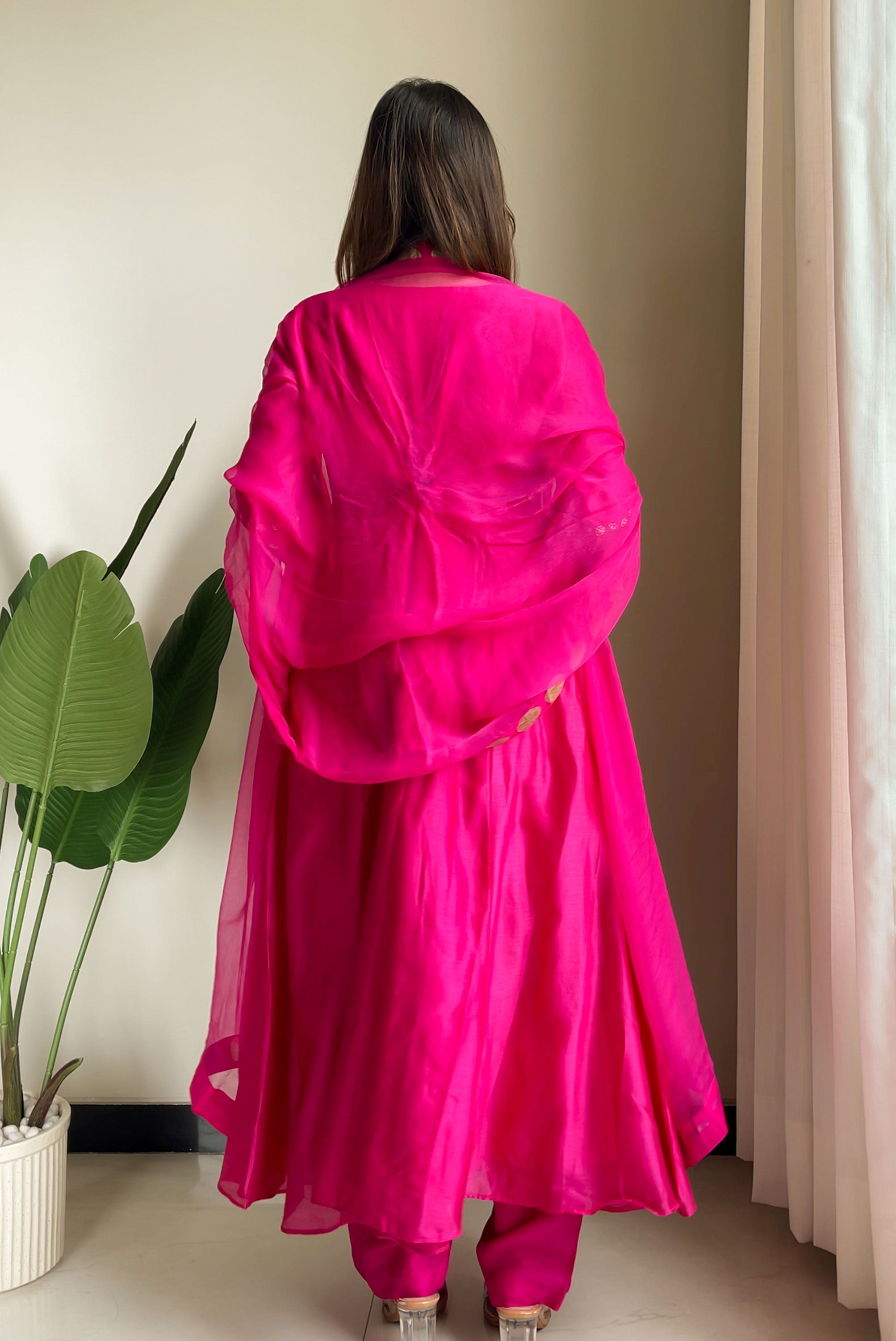Anrakha patten suit With pant and chiffon dupatta