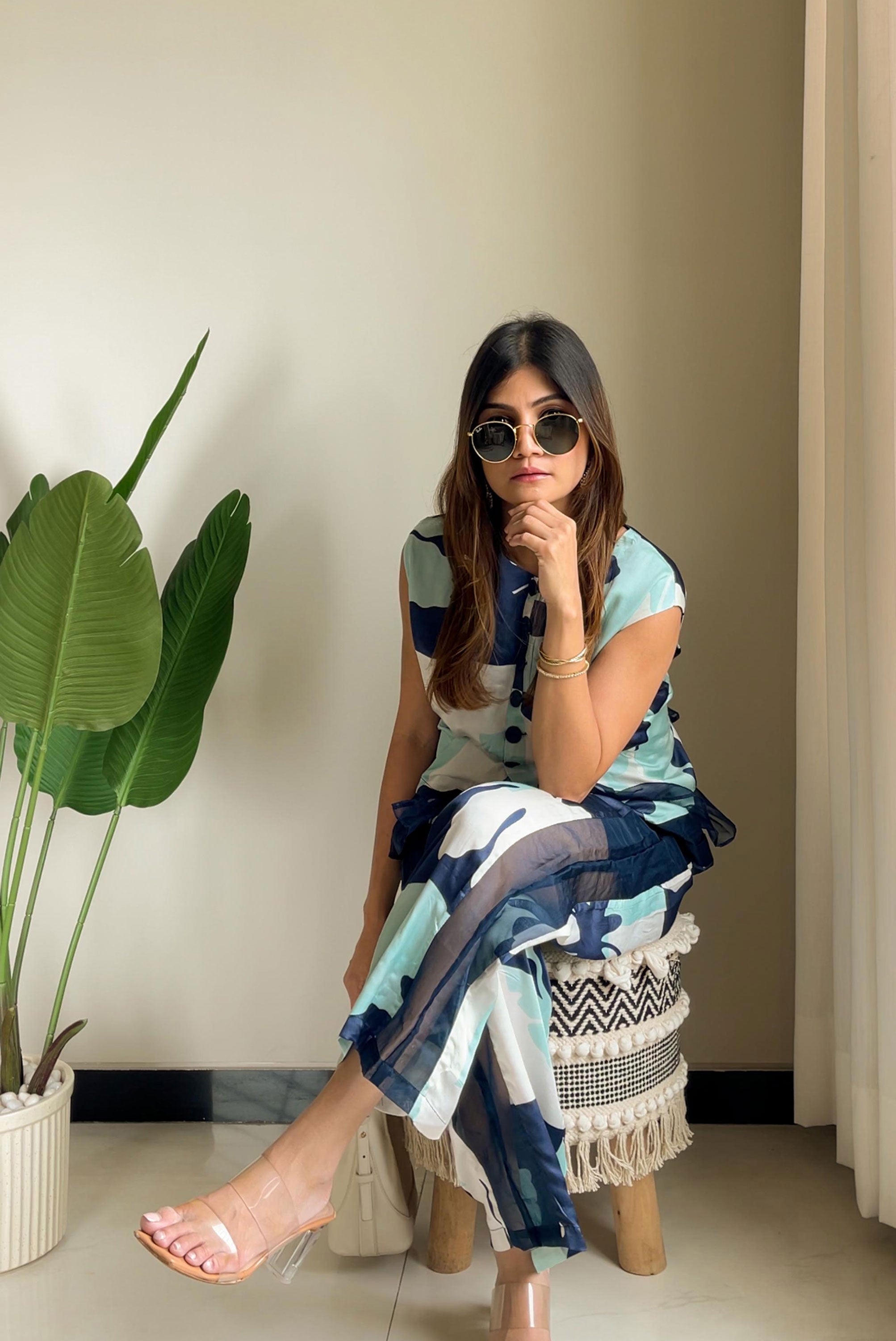 Printed Front Open Co-ord Set