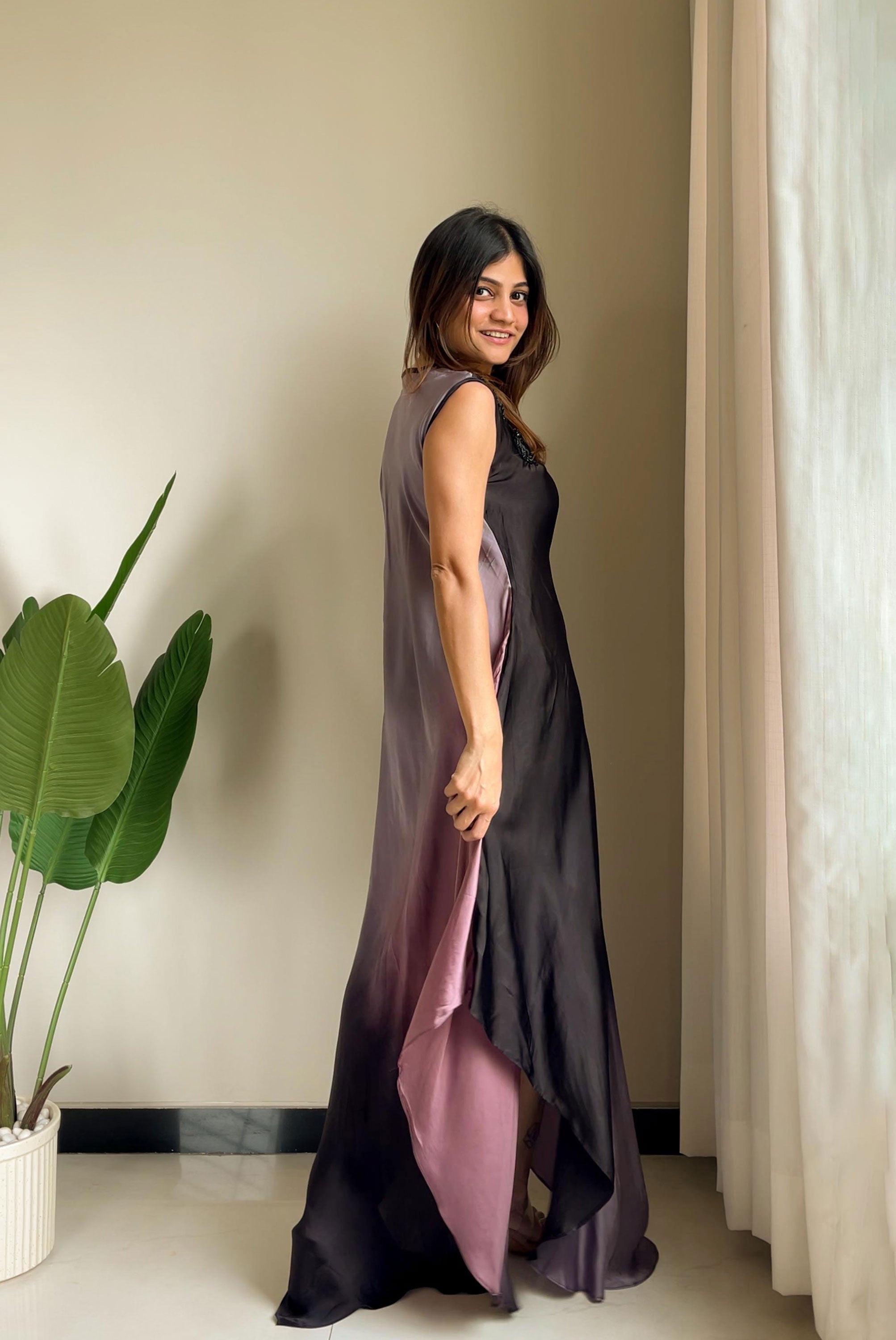 Dual shade dress with sequin work