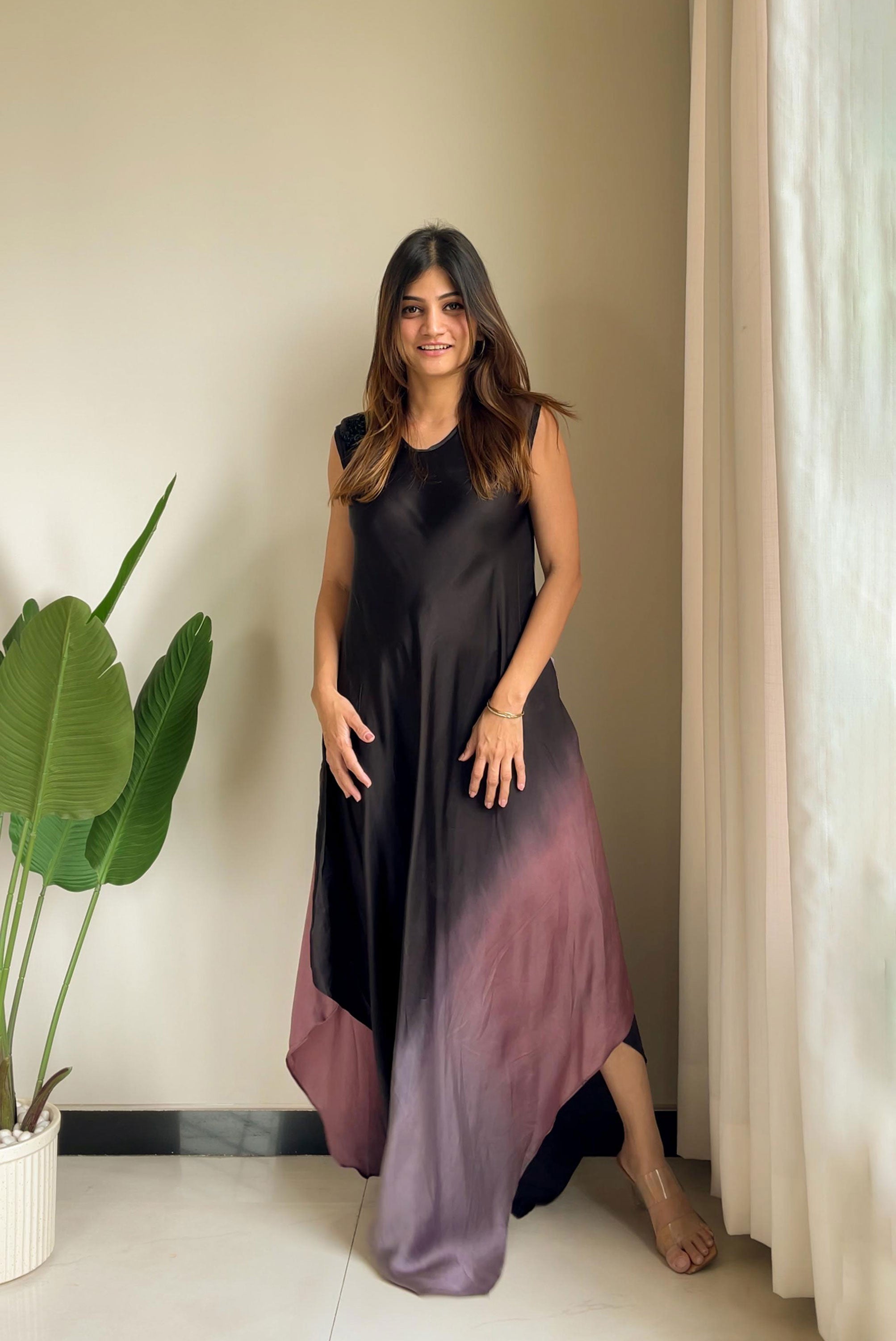 Dual shade dress with sequin work