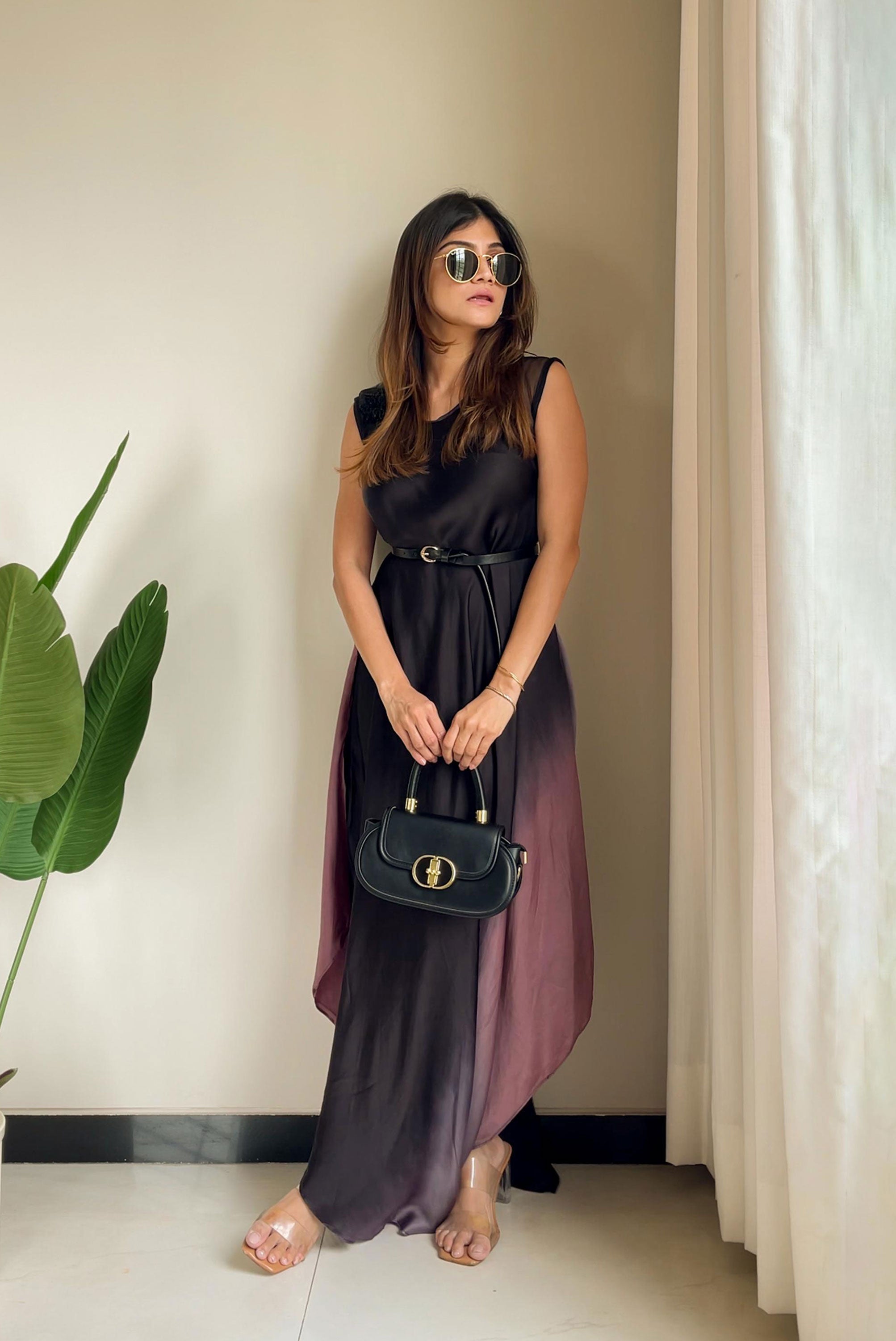 Dual shade dress with sequin work