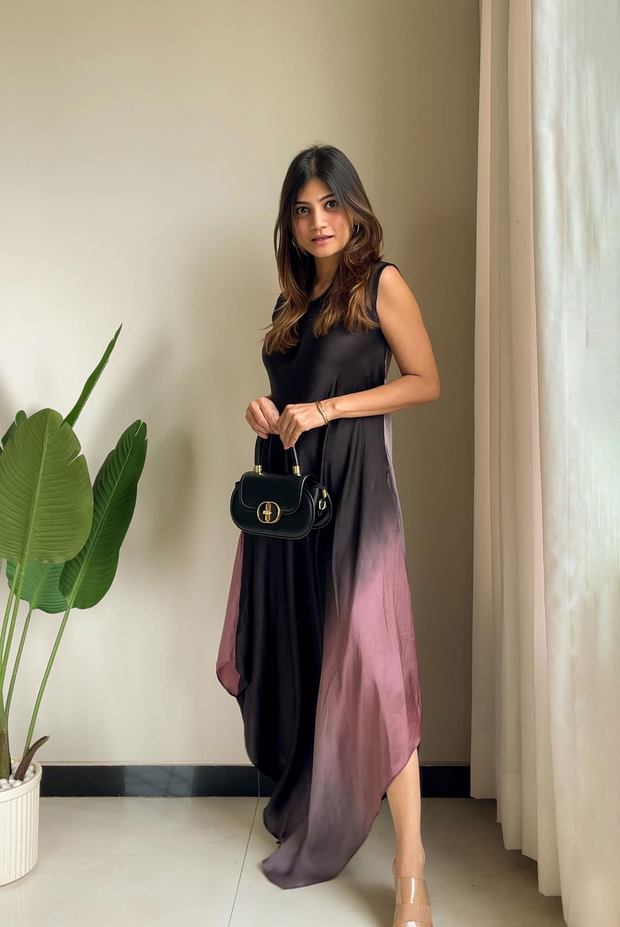 Dual shade dress with sequin work