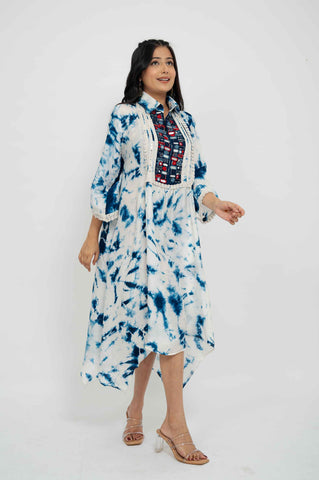 Layered TieDye Dress with Glasswork Yok