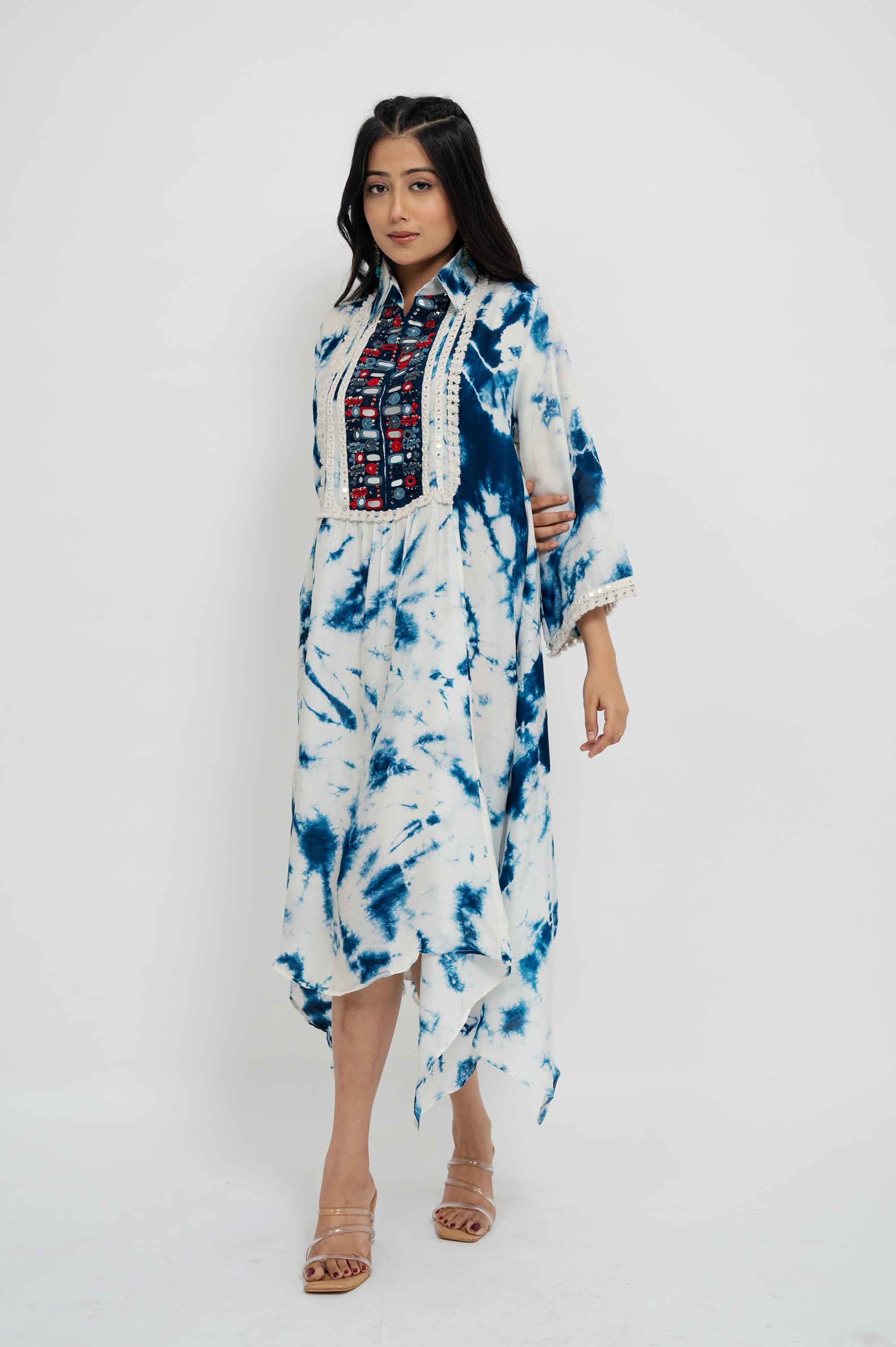 Layered TieDye Dress with Glasswork Yok