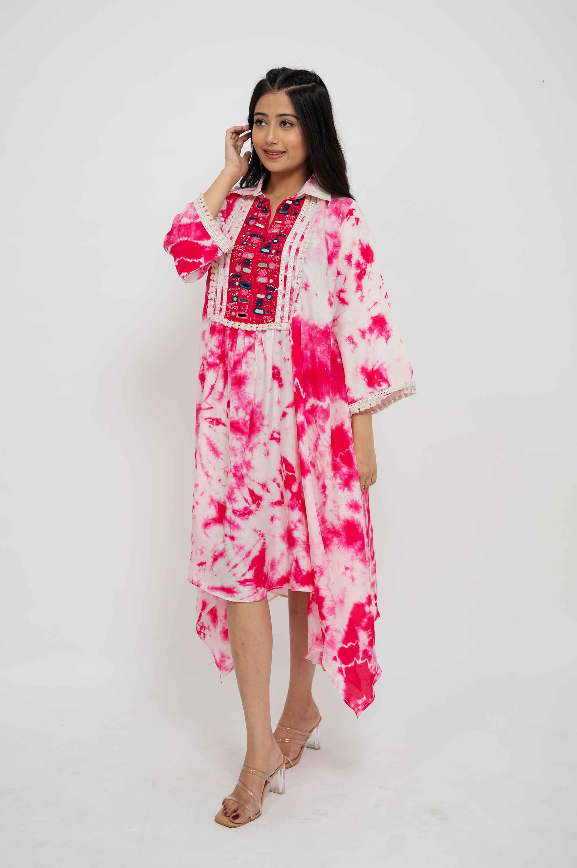 Layered TieDye Dress with Glasswork Yok