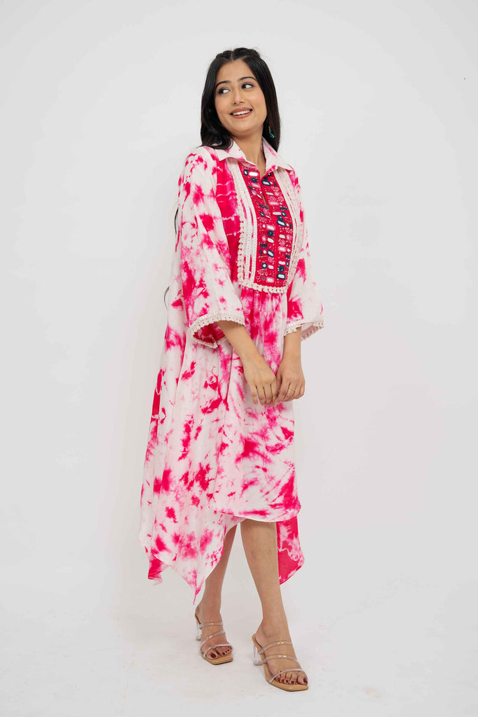 Layered TieDye Dress with Glasswork Yok