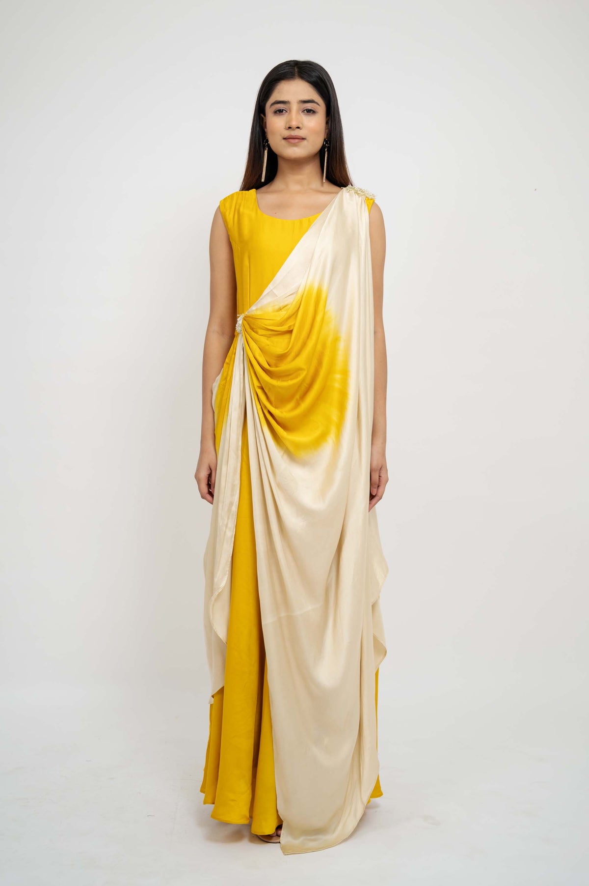 Dual Colour Drape Style Gown