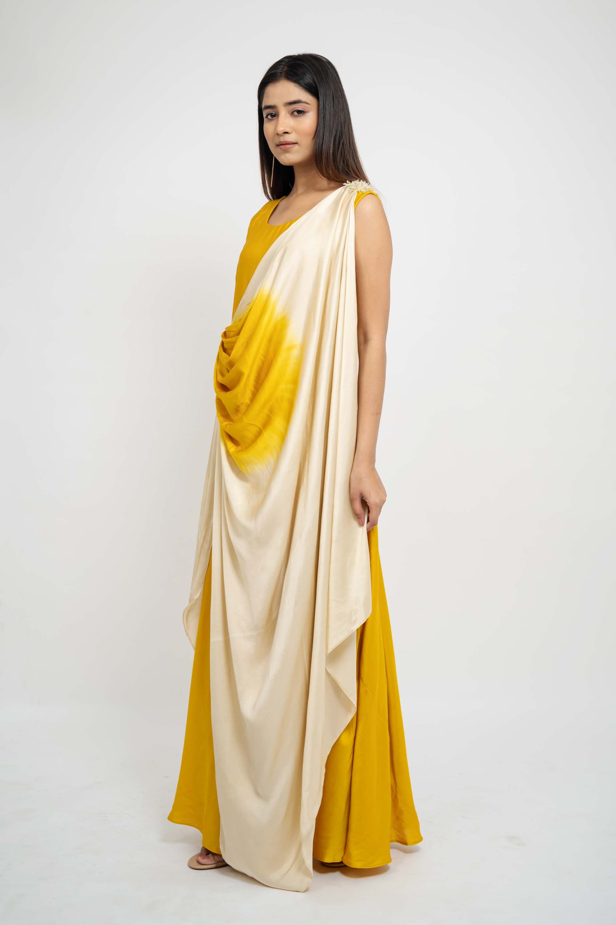 Dual Colour Drape Style Gown